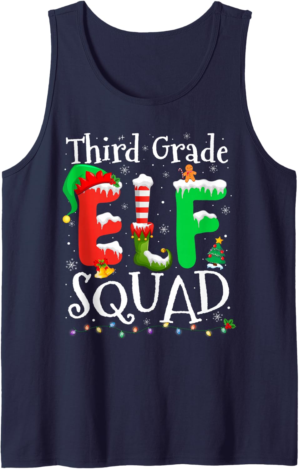 3rd Grade Elf Squad Xmas Funny Christmas Third Grade Elf Sleeveless Tank Top - Navy Blue