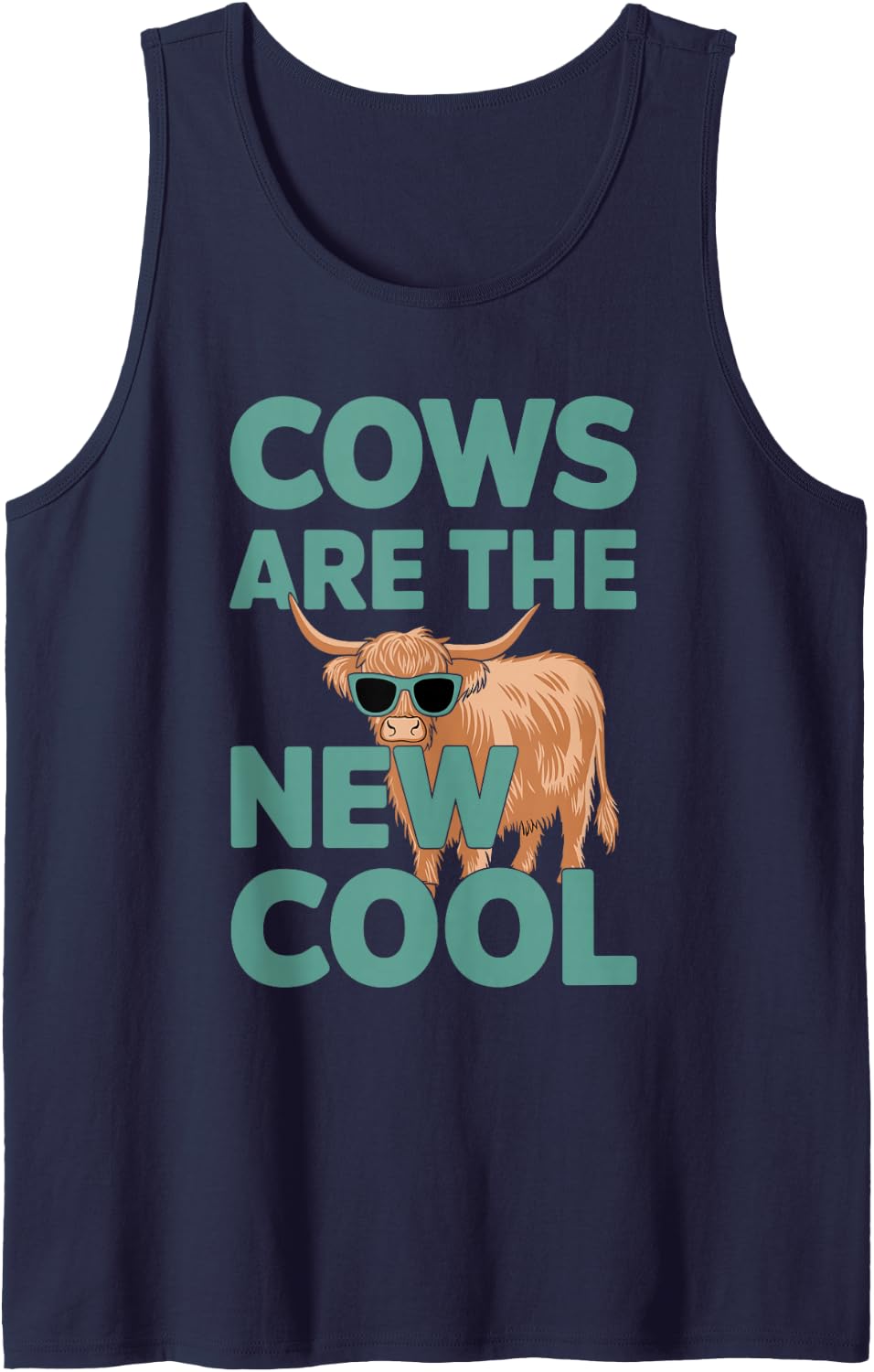 Highland Cattle Fan Adorable Shaggy Cows and Rustic Charm Sleeveless Tank Top - Navy Blue
