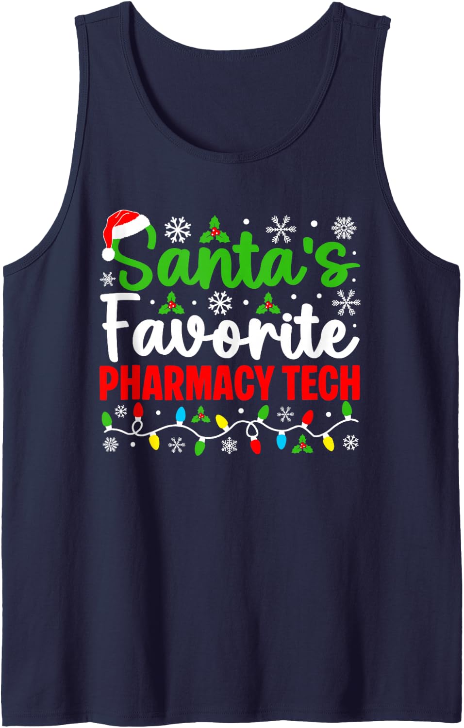 Santa's Favorite Pharmacy Tech Funny Christmas Sleeveless Tank Top - Navy Blue