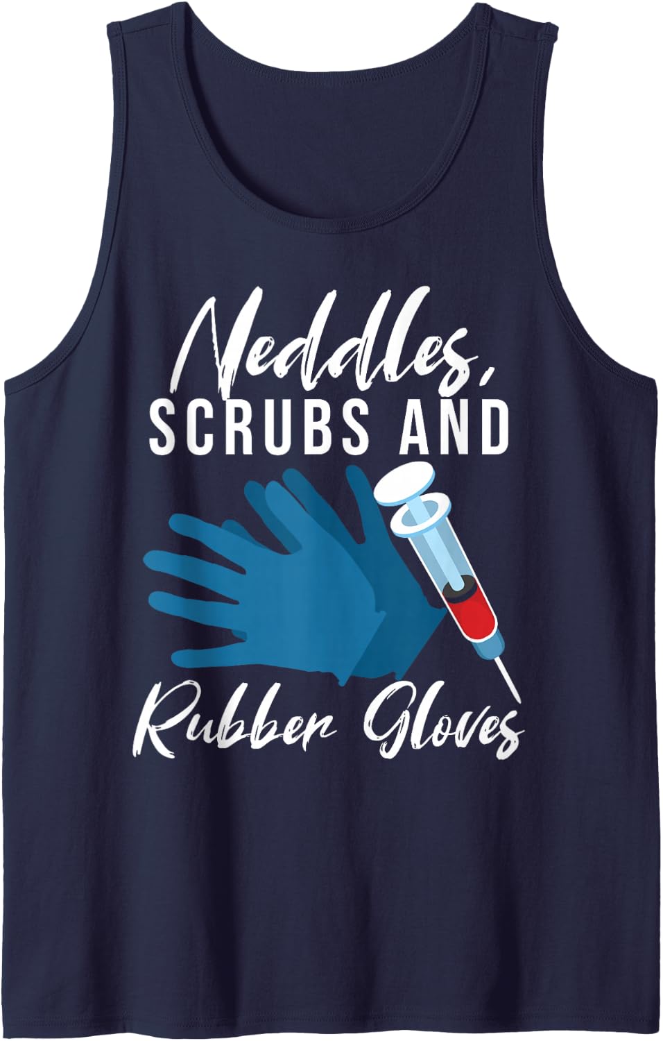 Phlebotomy Needles Scrubs Gloves for Venipuncture Sleeveless Tank Top - Navy Blue