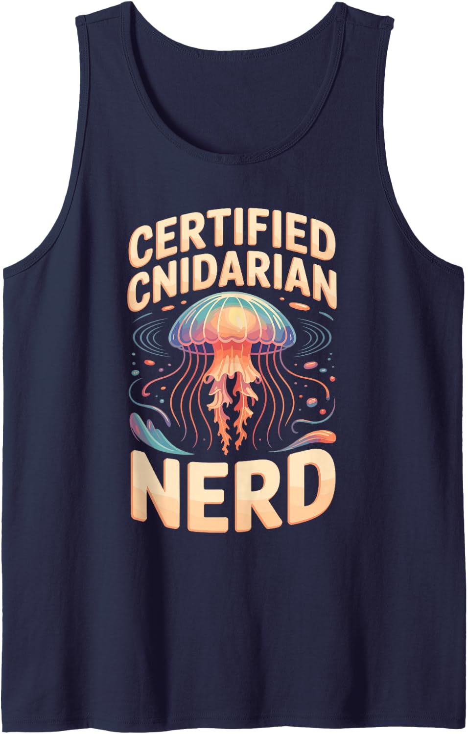 Certified Cnidarian Nerd Jellyfish Marine Biology Ocean Sleeveless Tank Top - Navy Blue