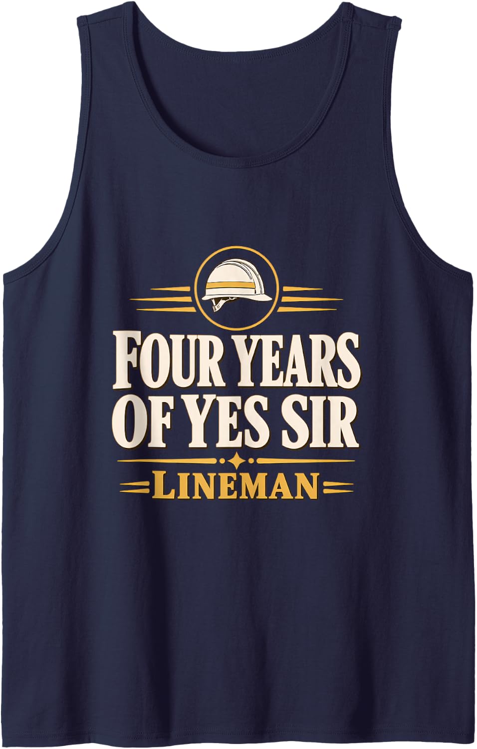 Four Years of Yes Sir Lineman Apprentice Lineman Line School Sleeveless Tank Top - Navy Blue