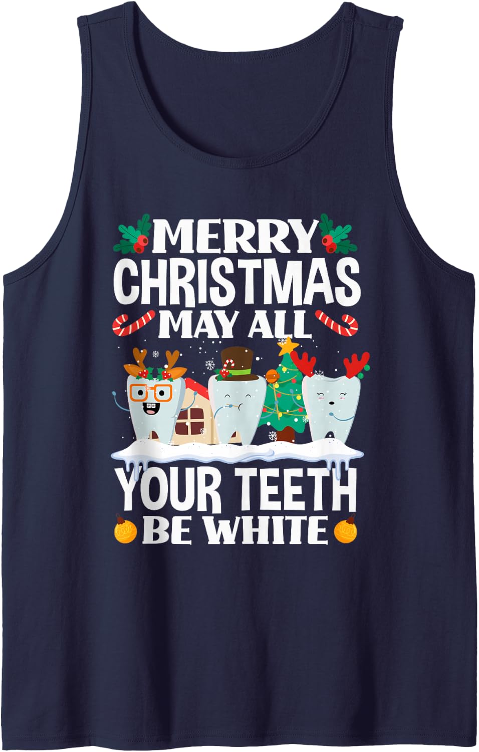 Christmas All Teeth White Xmas Dentist Dental Squad Women Sleeveless Tank Top - Navy Blue