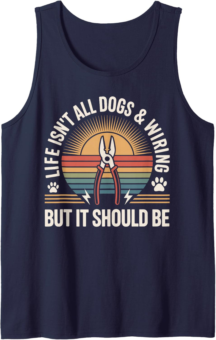Dogs and Wiring Funny Electrician Tank Top - Navy Blue