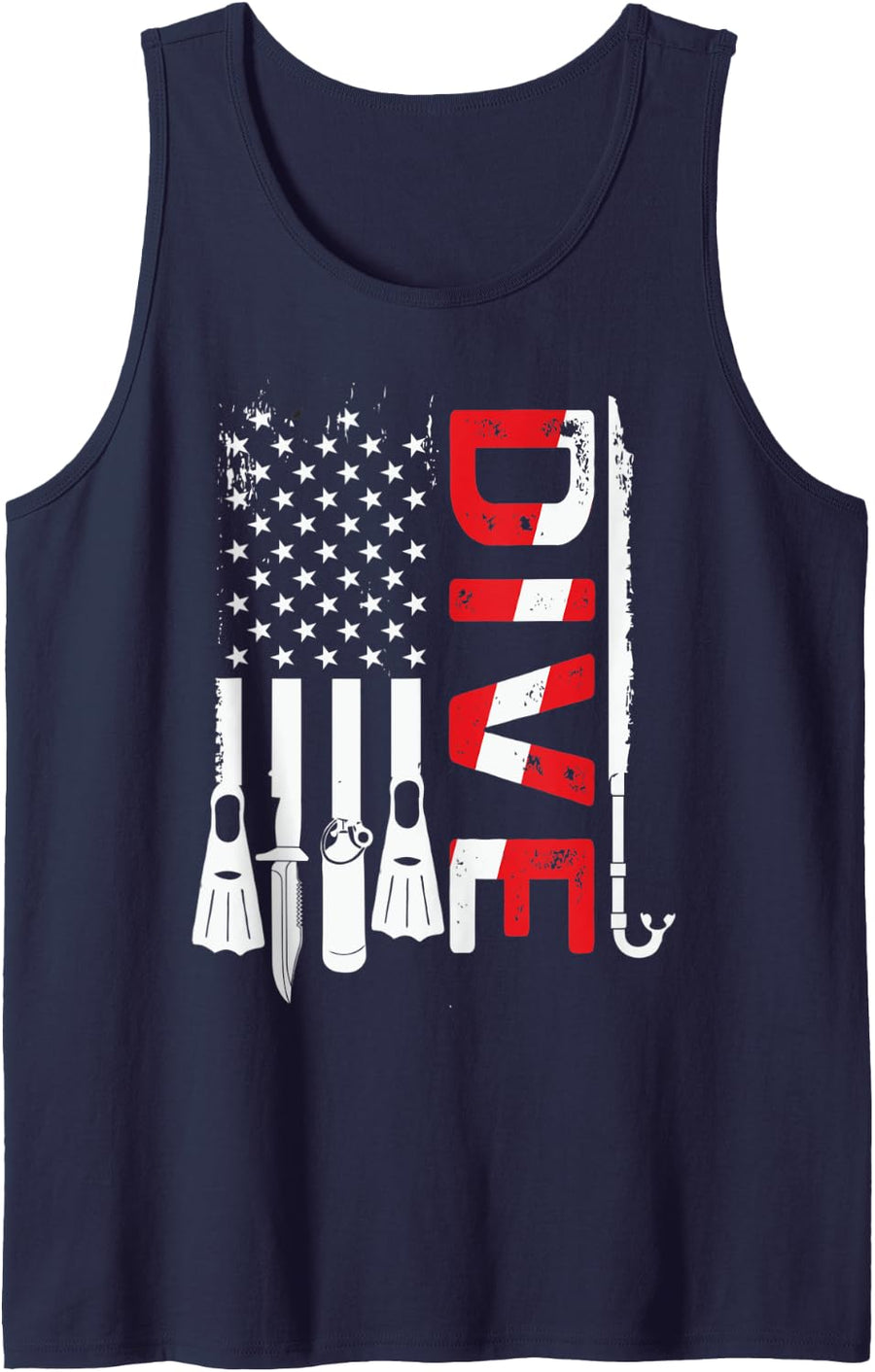 Vintage Scuba Diving Gear American Scuba Diver Down Flag Tank Top - Navy Blue