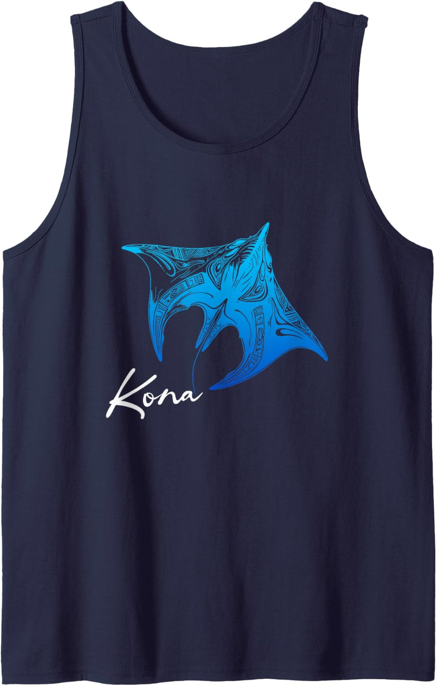 Kona Stingray Manta Ray Tribal Design Diving Tank Top - Navy Blue