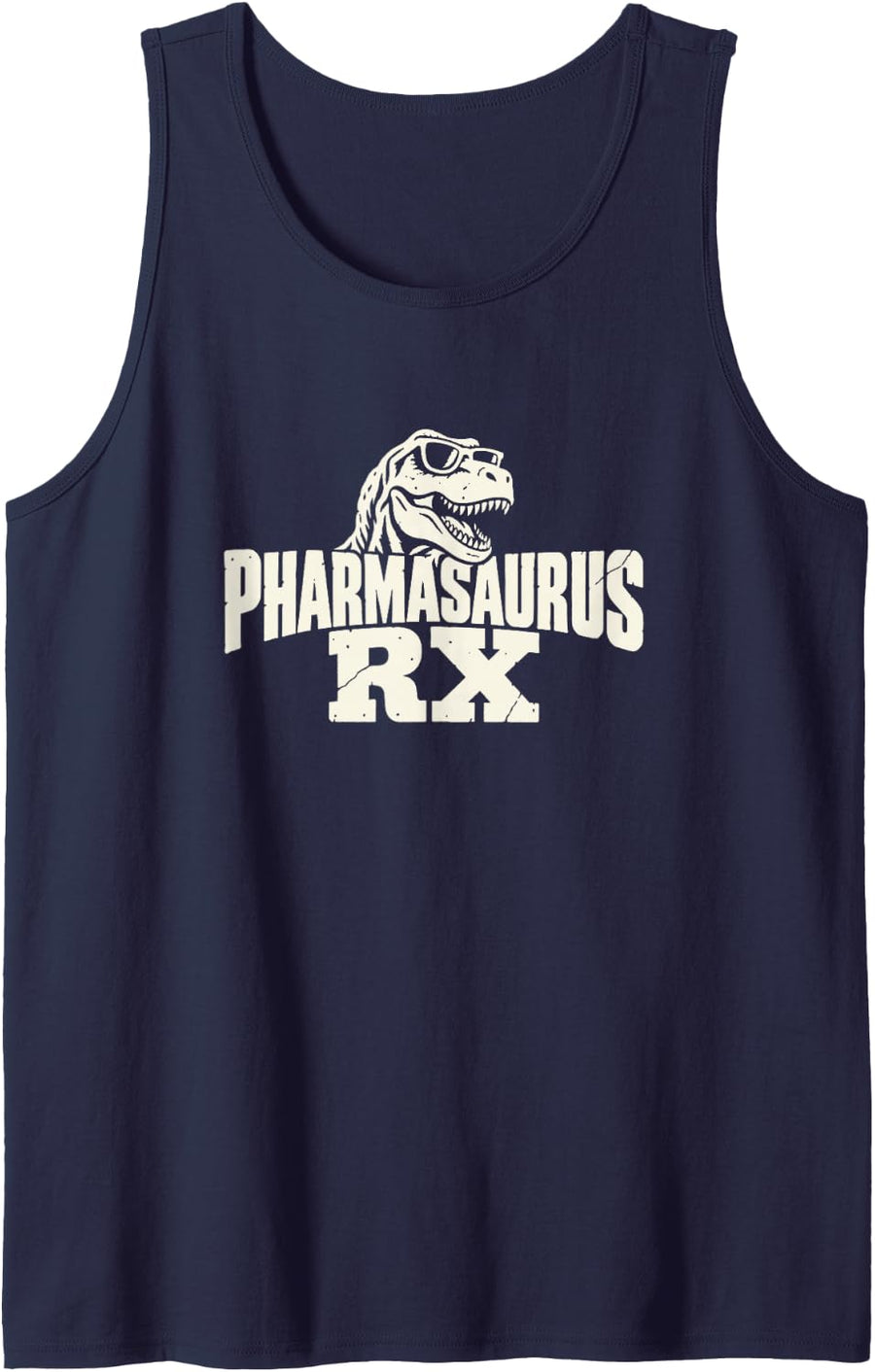 Pharmasaurus Rx Pharmacy Tech Dinosaur Humor Sleeveless Tank Top - Navy Blue