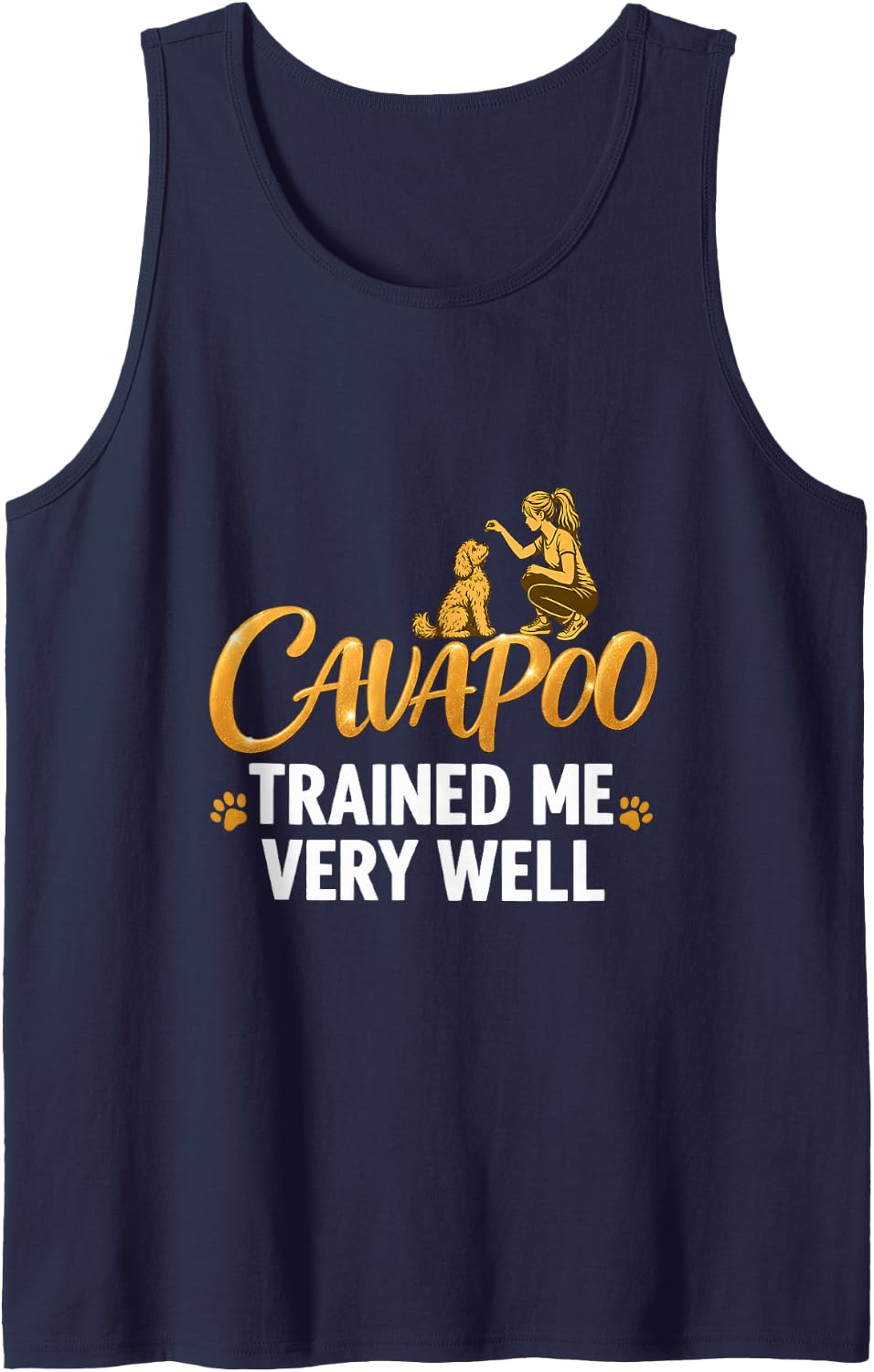 Cavapoo Trained Me Very Well Funny Dog Mom Dad Owner Sleeveless Tank Top - Navy Blue