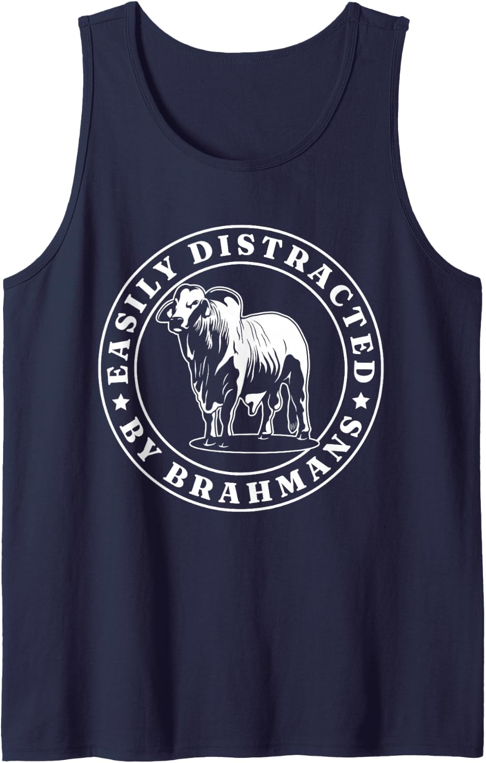 Distracted by Brahmans American Brahman Cow Livestock Cattle Sleeveless Tank Top - Navy Blue