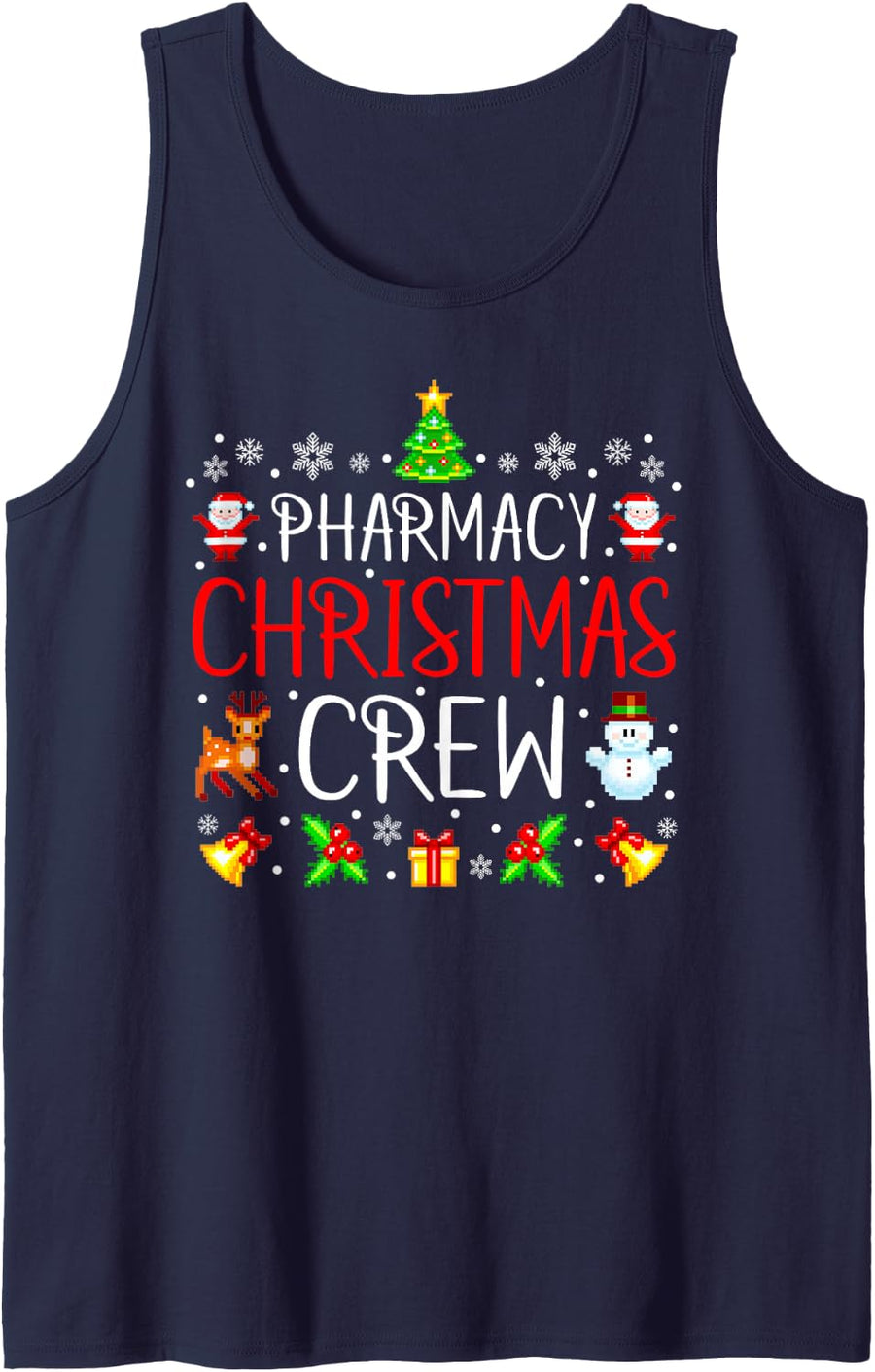 Pharmacy Tech Christmas Crew Matching Xmas Pharmacist Sleeveless Tank Top - Navy Blue