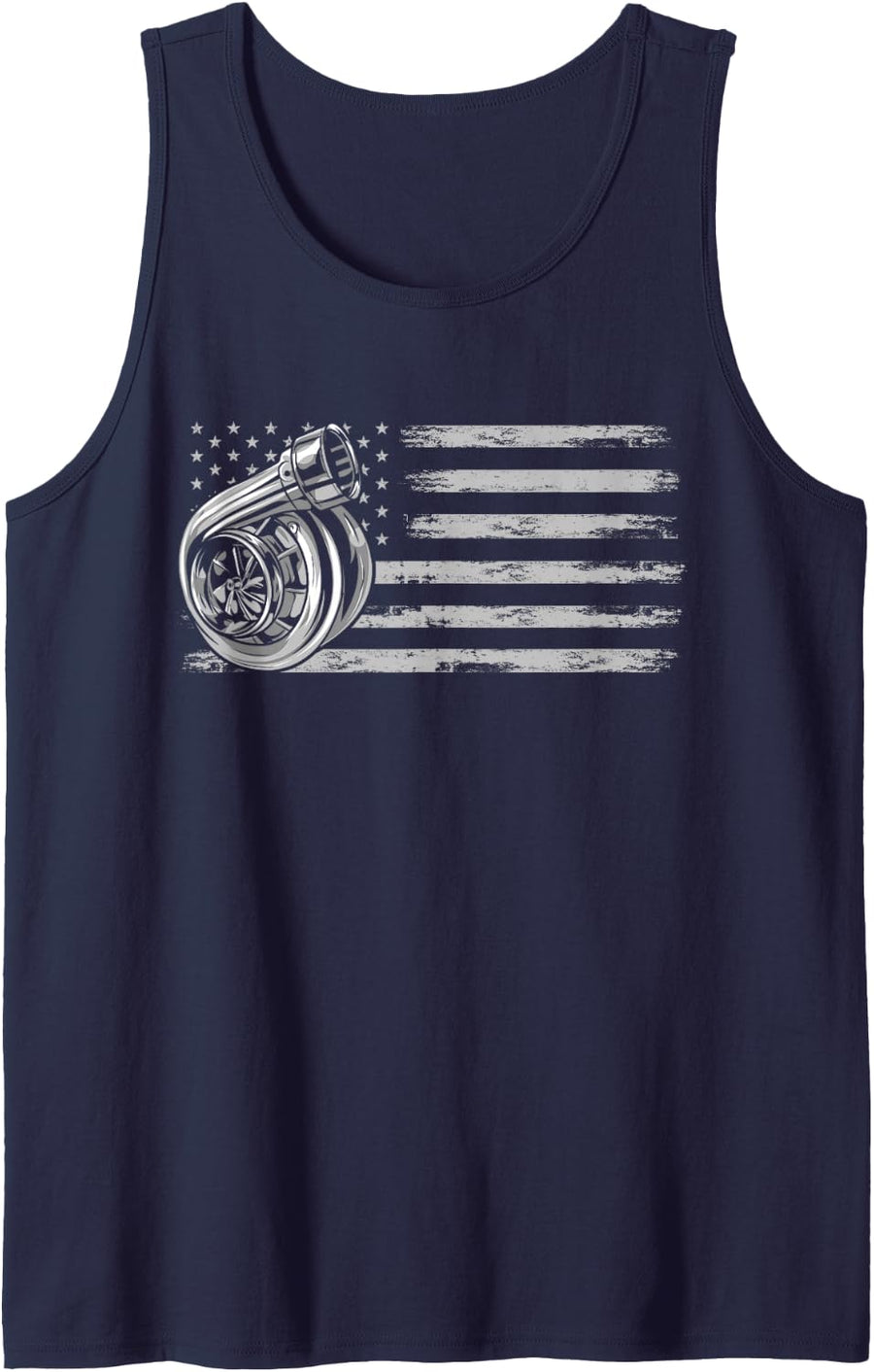 Mens Turbo US Flag Tuner Car Guy Car Enthusiast Racing Drifting Tank Top - Navy Blue
