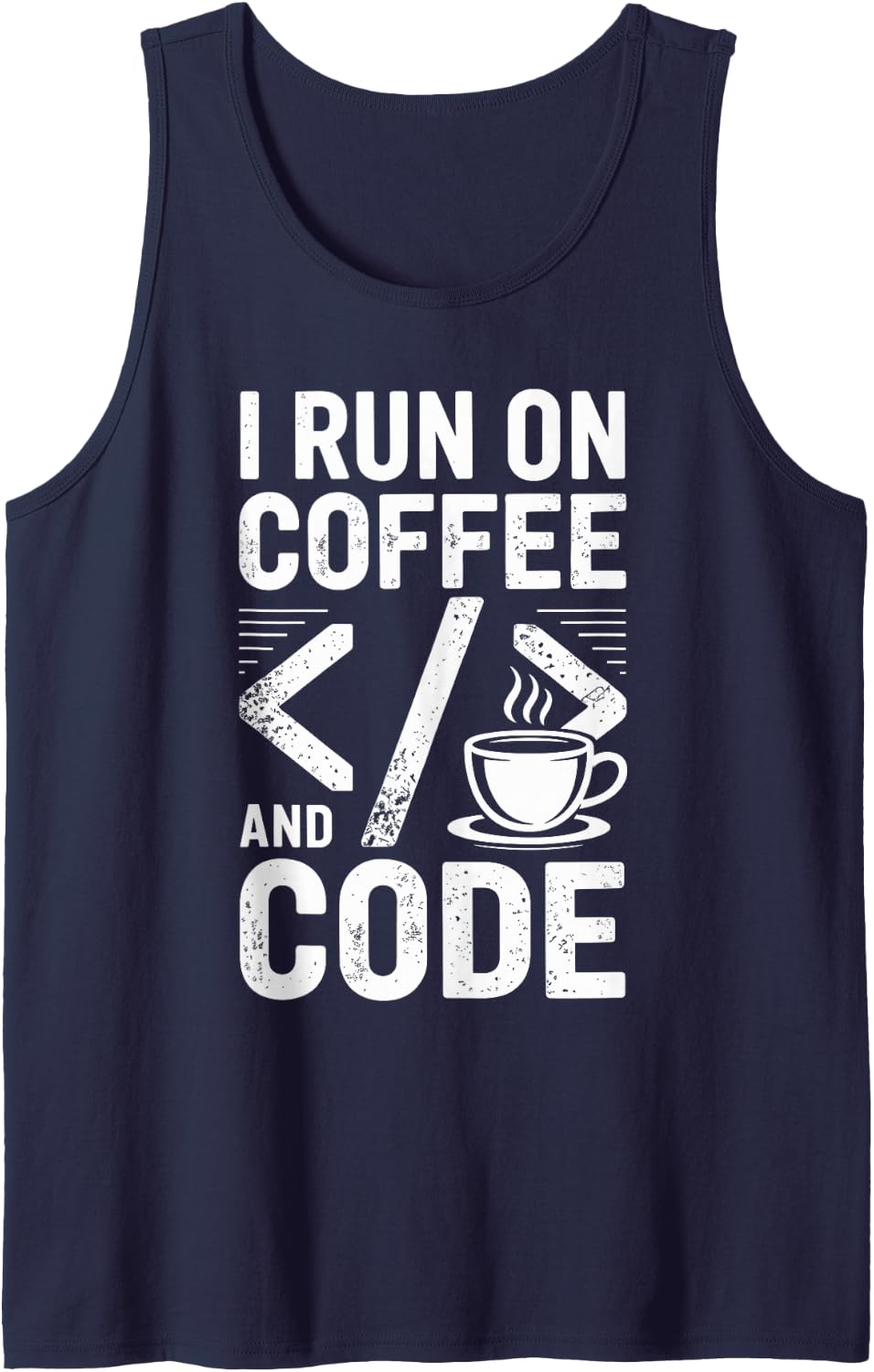 I Run On Coffee and Code Funny Programmer Tank Top - Navy Blue
