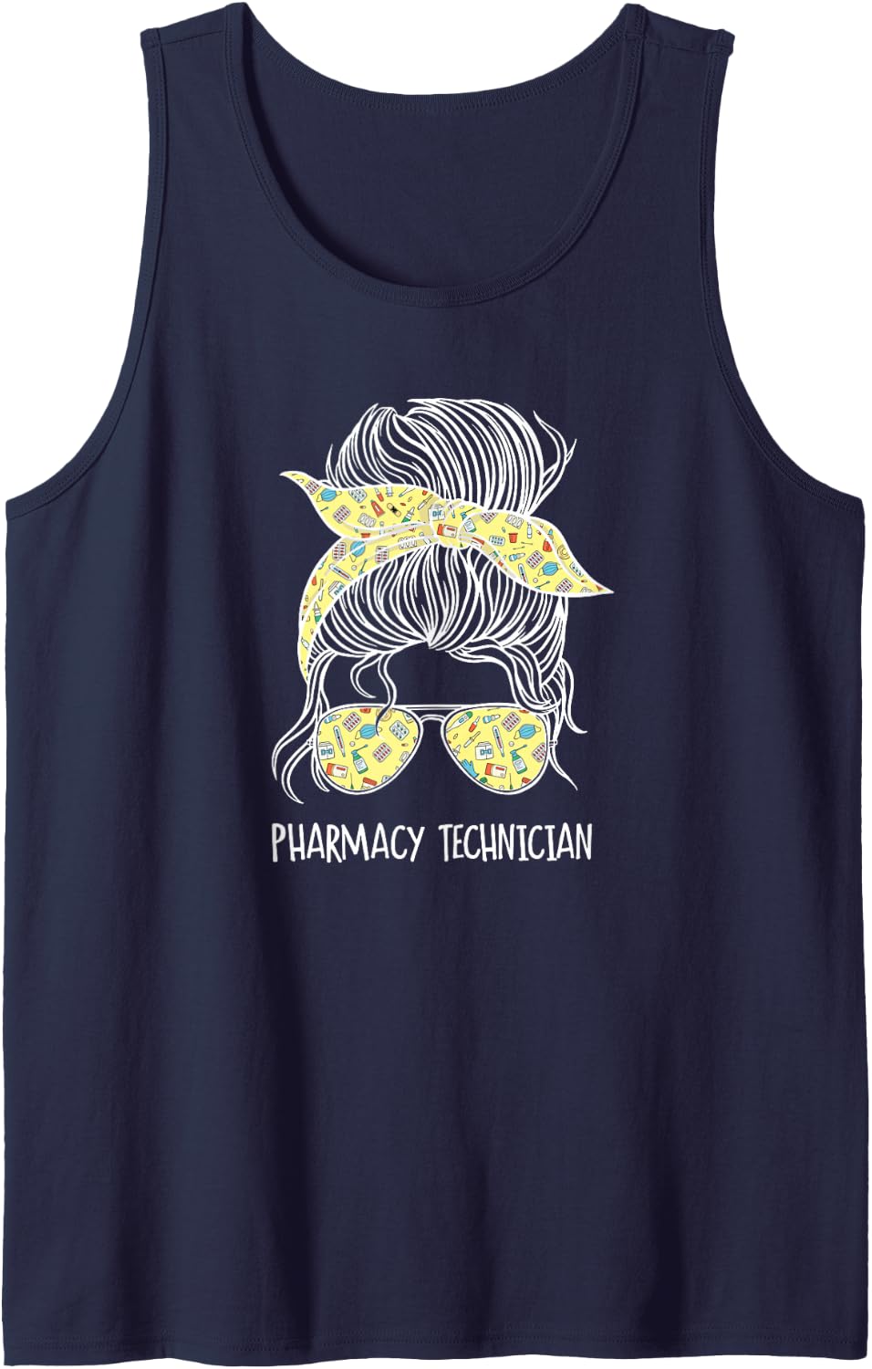 Messy Bun Female Pharmacy Technician Pharmacist Sleeveless Tank Top - Navy Blue