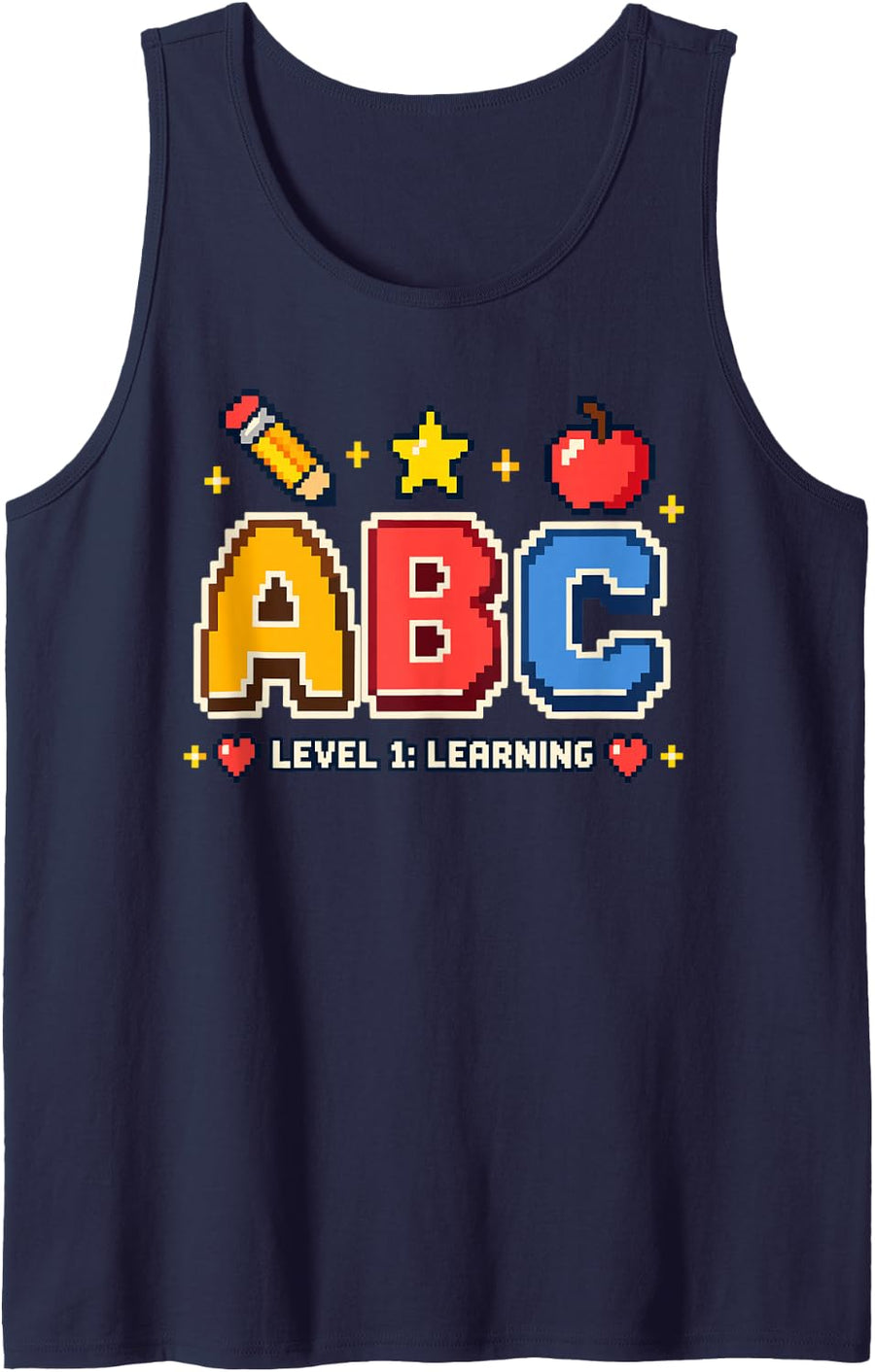 ABC Level 1 Learning Pixel Art Design Sleeveless Tank Top - Navy Blue