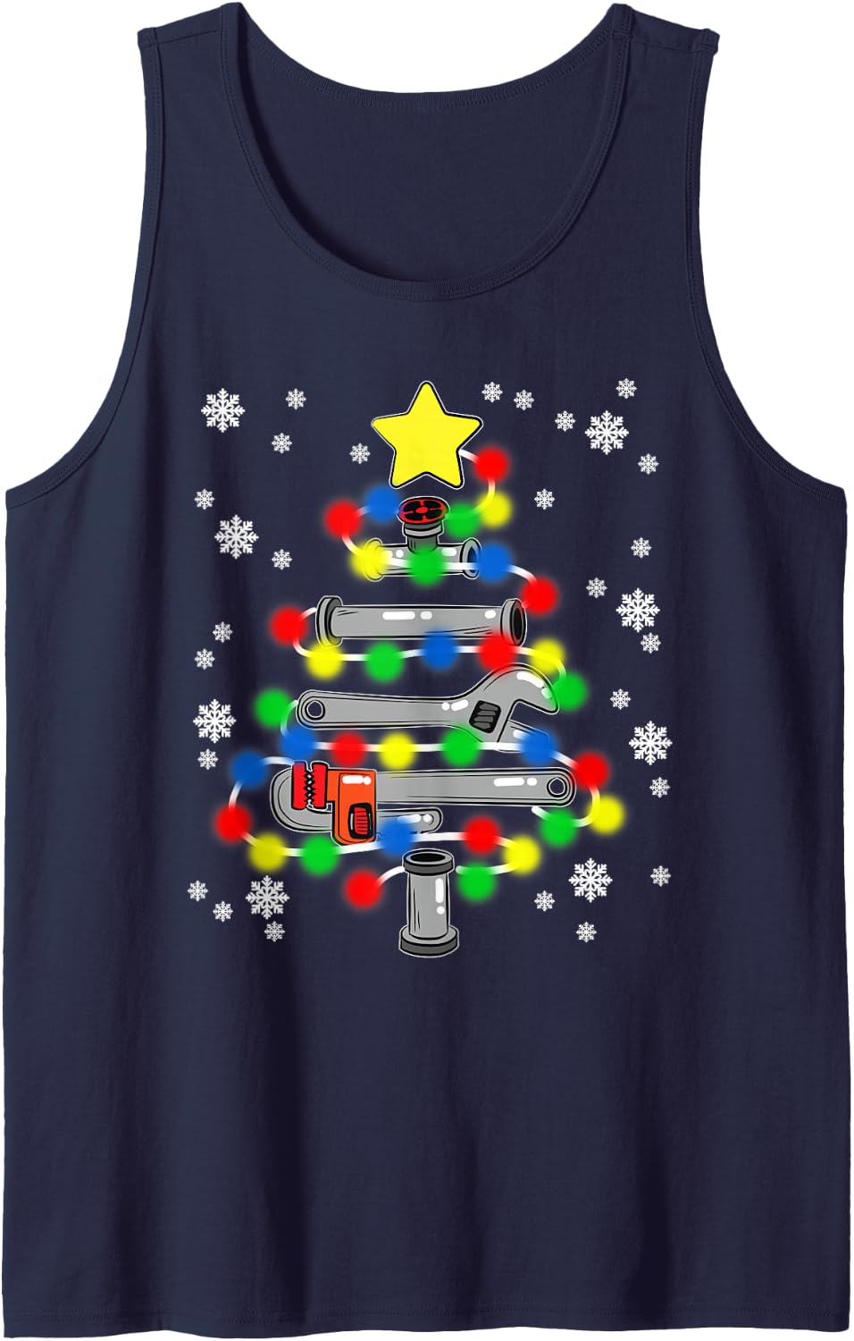 Plumber Christmas Tree Pajama Cool Plumbing Handyman X-Mas Sleeveless Tank Top - Navy Blue