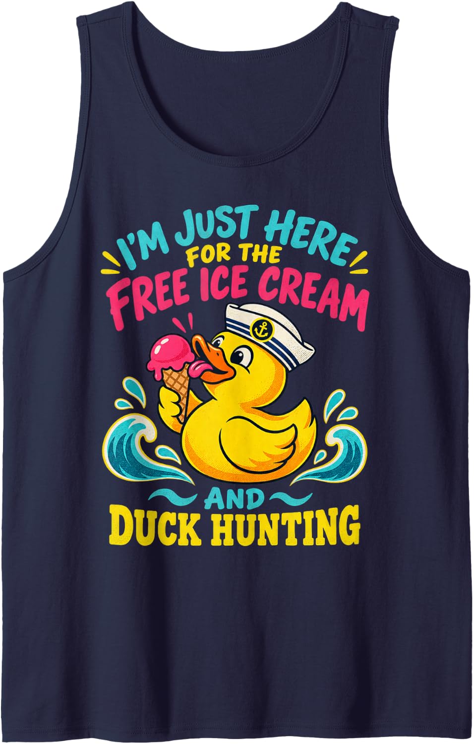Duck Hunting Retro Screen Print Duck Lover Sleeveless Tank Top - Navy Blue