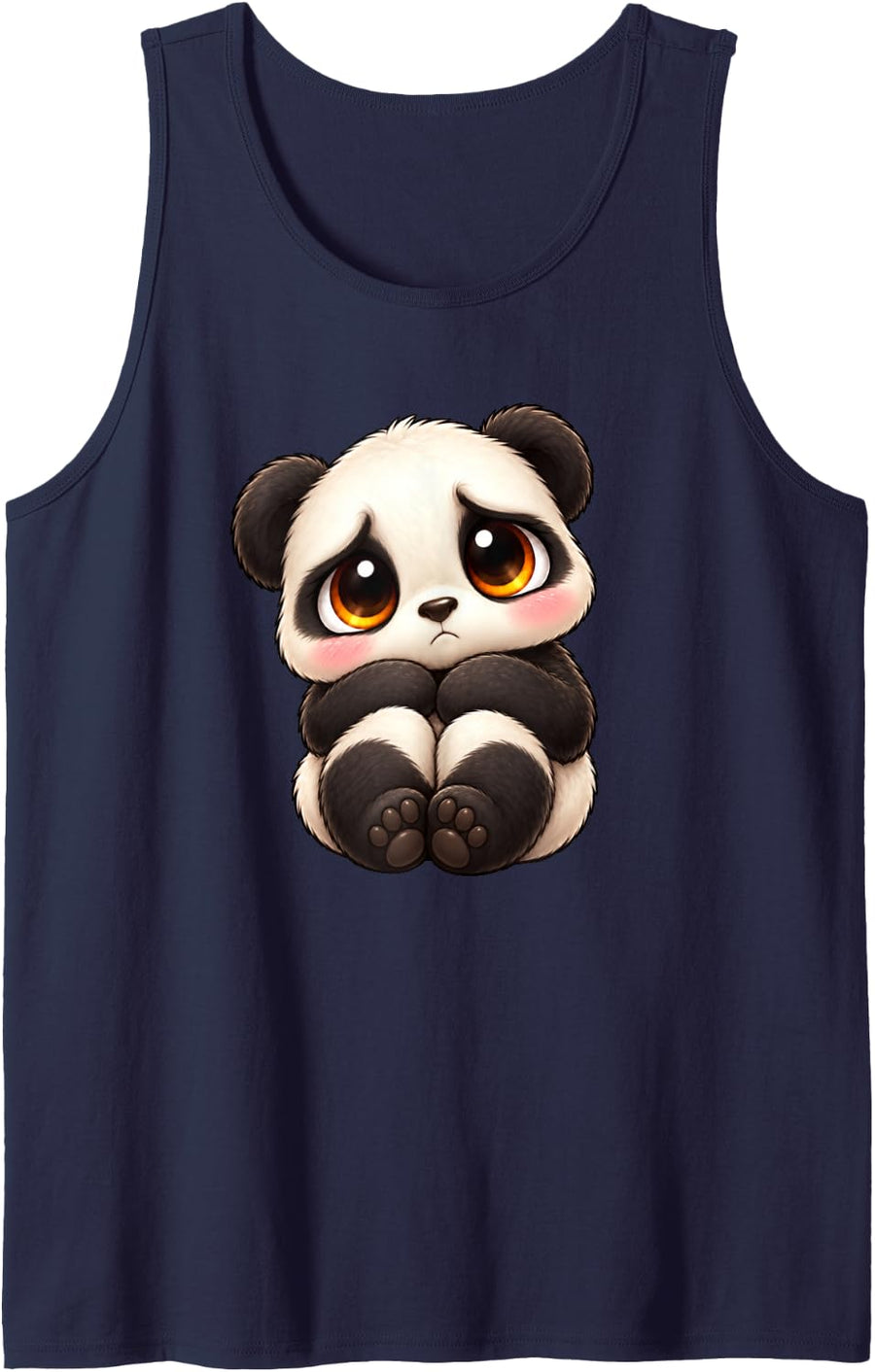 Cute Sad Panda Cartoon Character Illustration Sleeveless Tank Top - Navy Blue