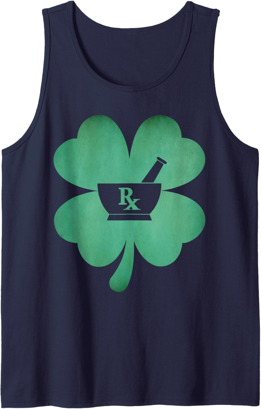 Retro Four Leaf Clover Pharmacy Tech Shamrock St Patrick Day Sleeveless Tank Top - Navy Blue