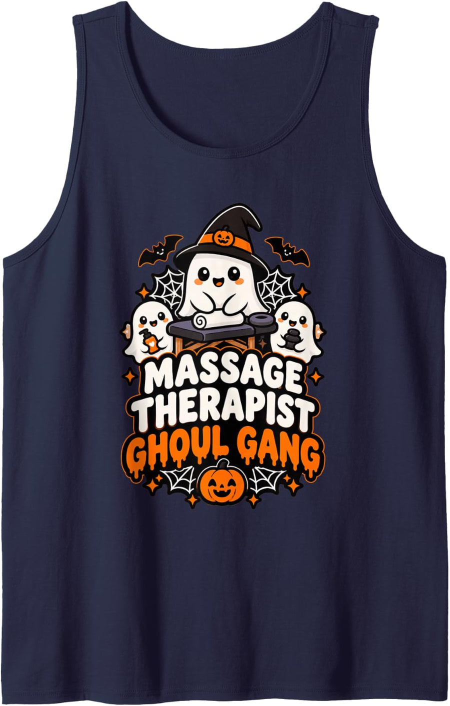 Massage Therapist Ghoul Gang Spooky Halloween Spa Professio Sleeveless Tank Top - Navy Blue