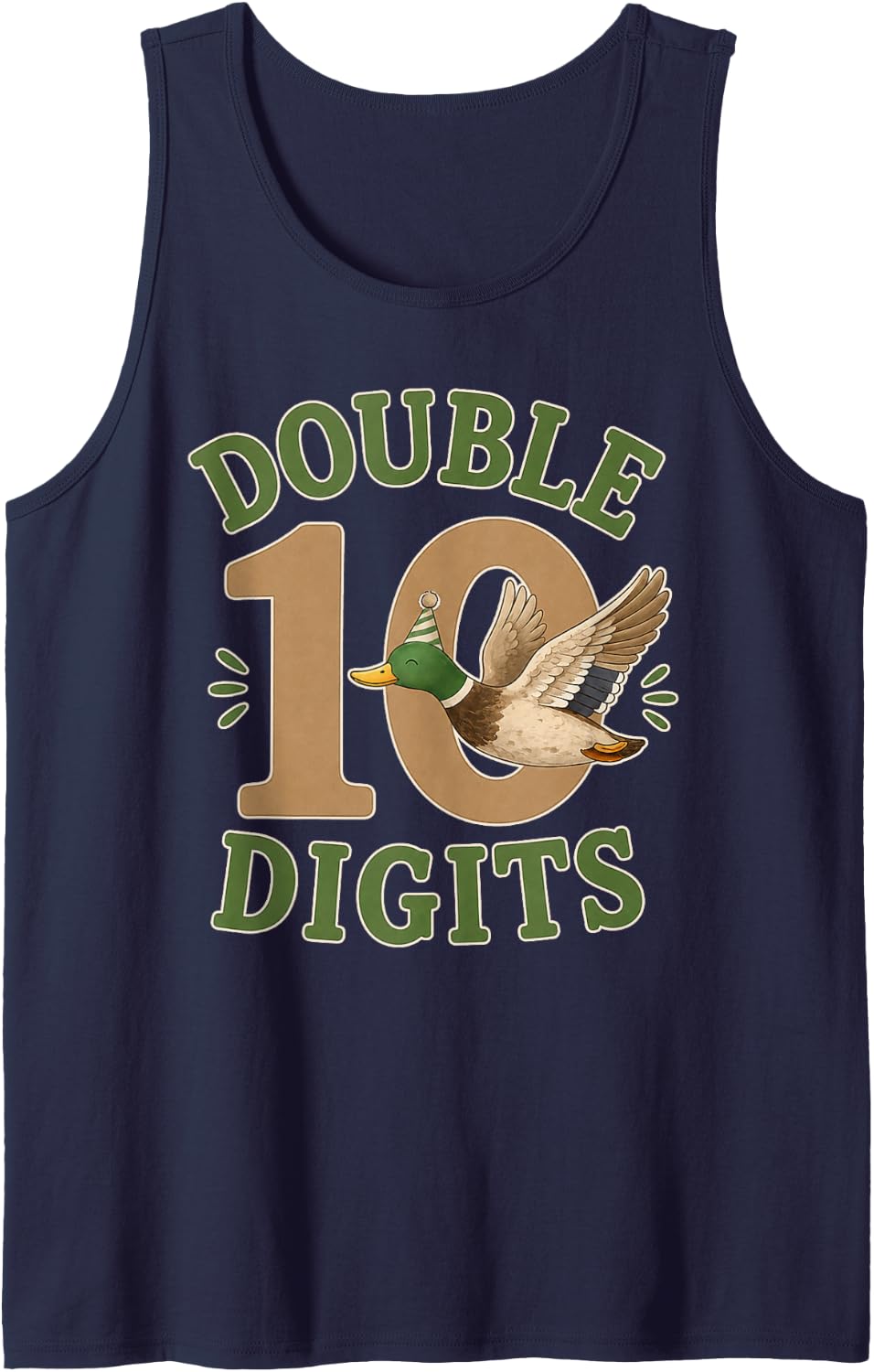 10 Double Digits 10th Birthday Duck Hunting Boy 10 Year Old Sleeveless Tank Top - Navy Blue