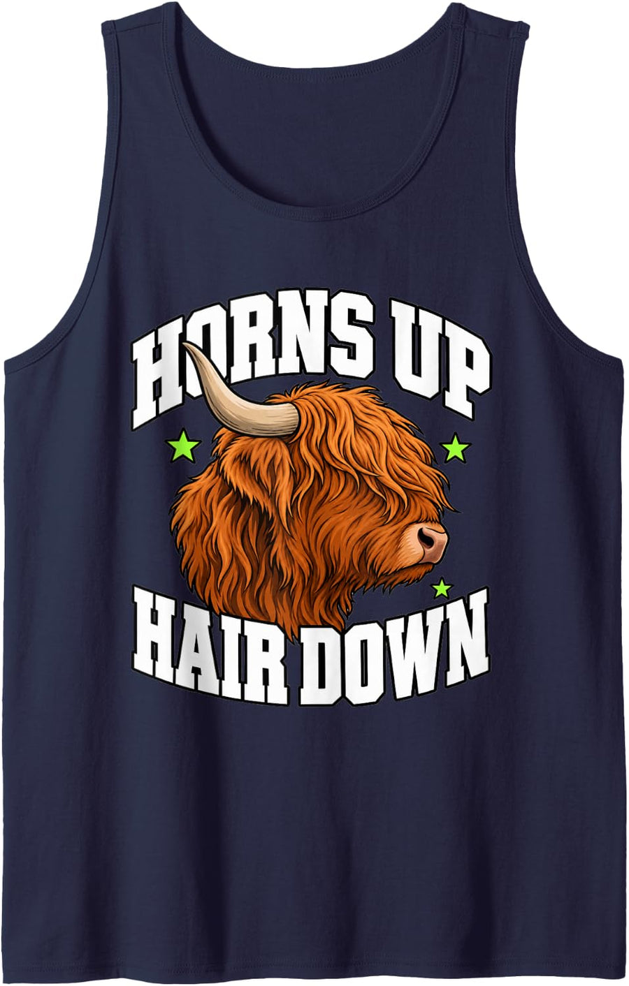 Highland Cow Horns Up Hair Down Cattle Fan Funny Sleeveless Tank Top - Navy Blue