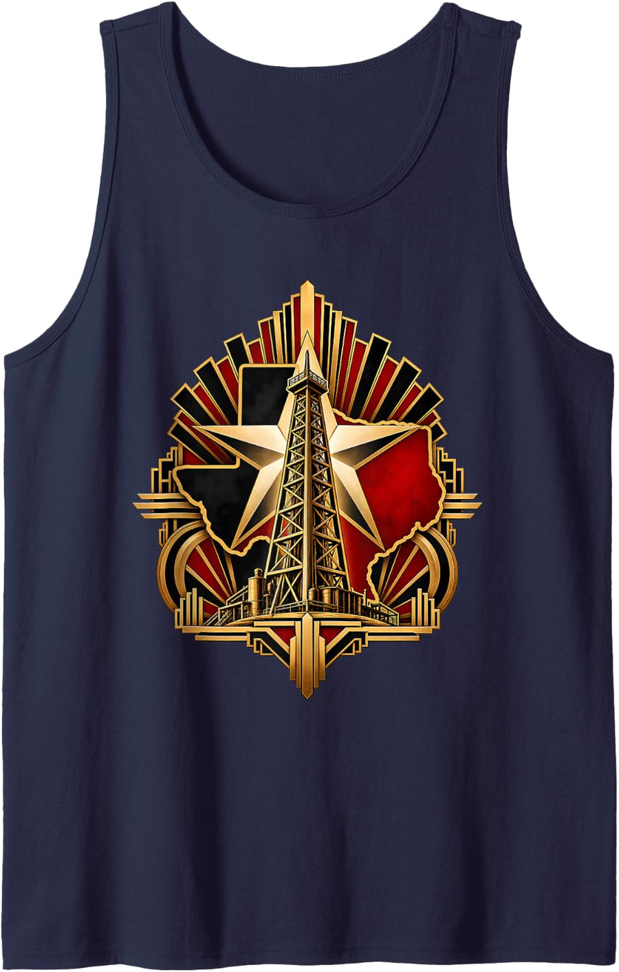 Texas Oil Derrick Lone Star Oilfield Western Pride Sleeveless Tank Top - Navy Blue