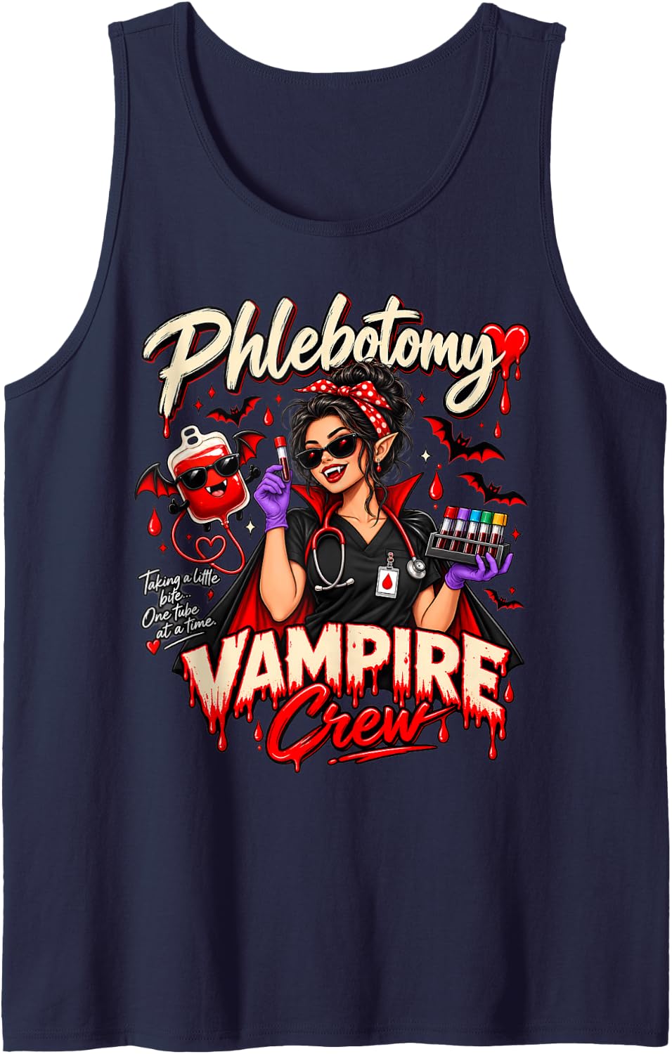 Phlebotomy Vampire Blood Draw Nurse Lab Technicians Women Sleeveless Tank Top - Navy Blue