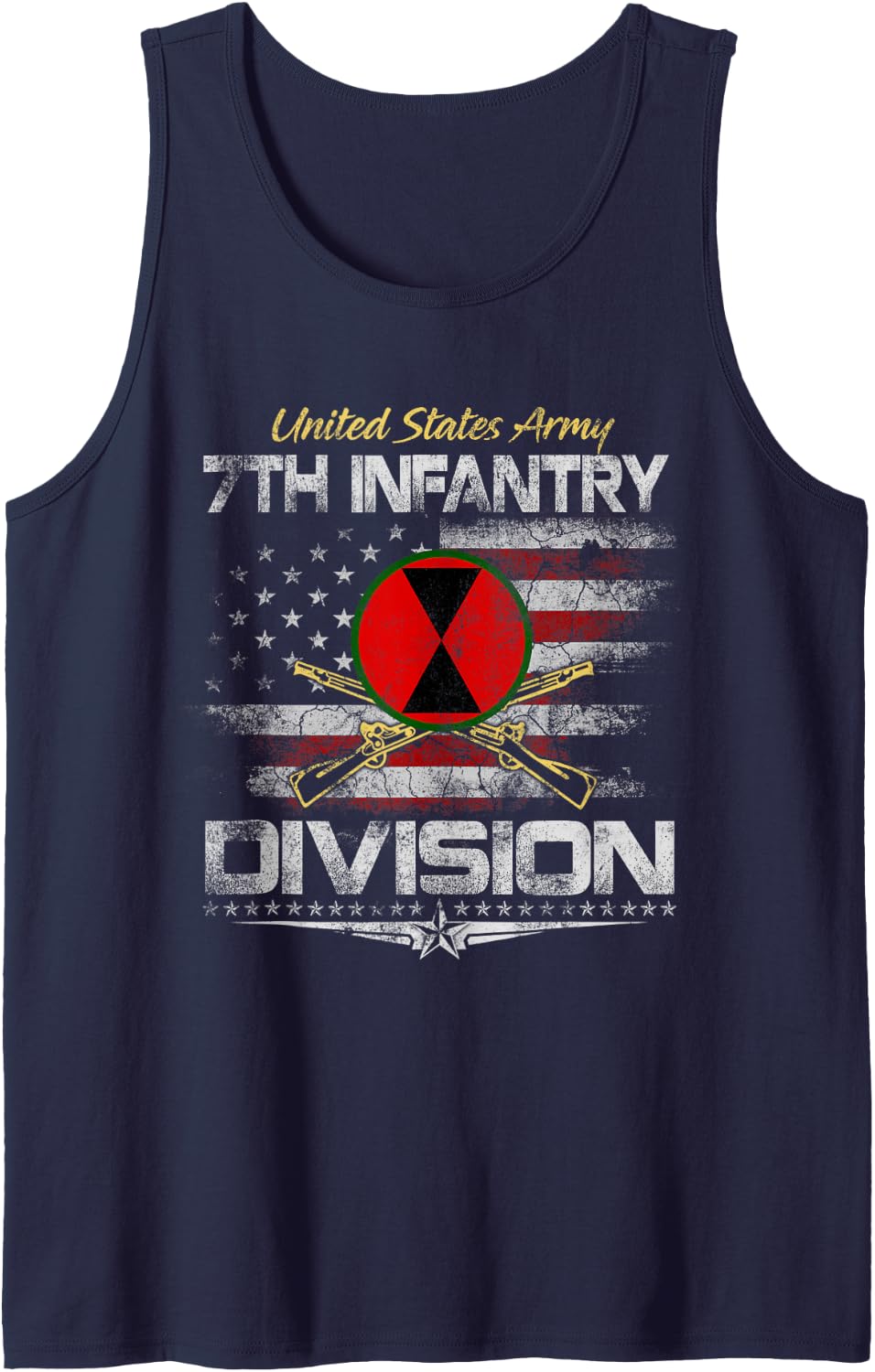Vintage USA 7th Infantry Division Veteran Flag Veterans Day Sleeveless Tank Top - Navy Blue