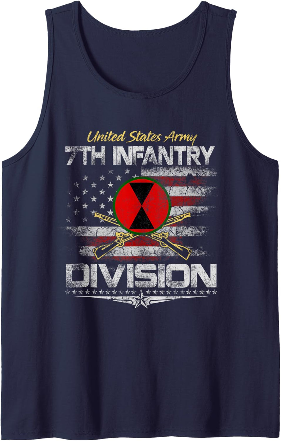 Vintage USA 7th Infantry Division Veteran Flag Veterans Day Sleeveless Tank Top - Navy Blue