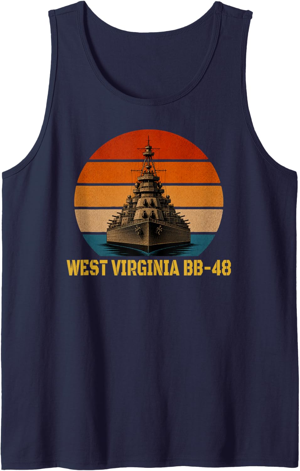 Sunset USS West Virginia BB-48 Battleship Veterans Day Dad Tank Top - Navy Blue