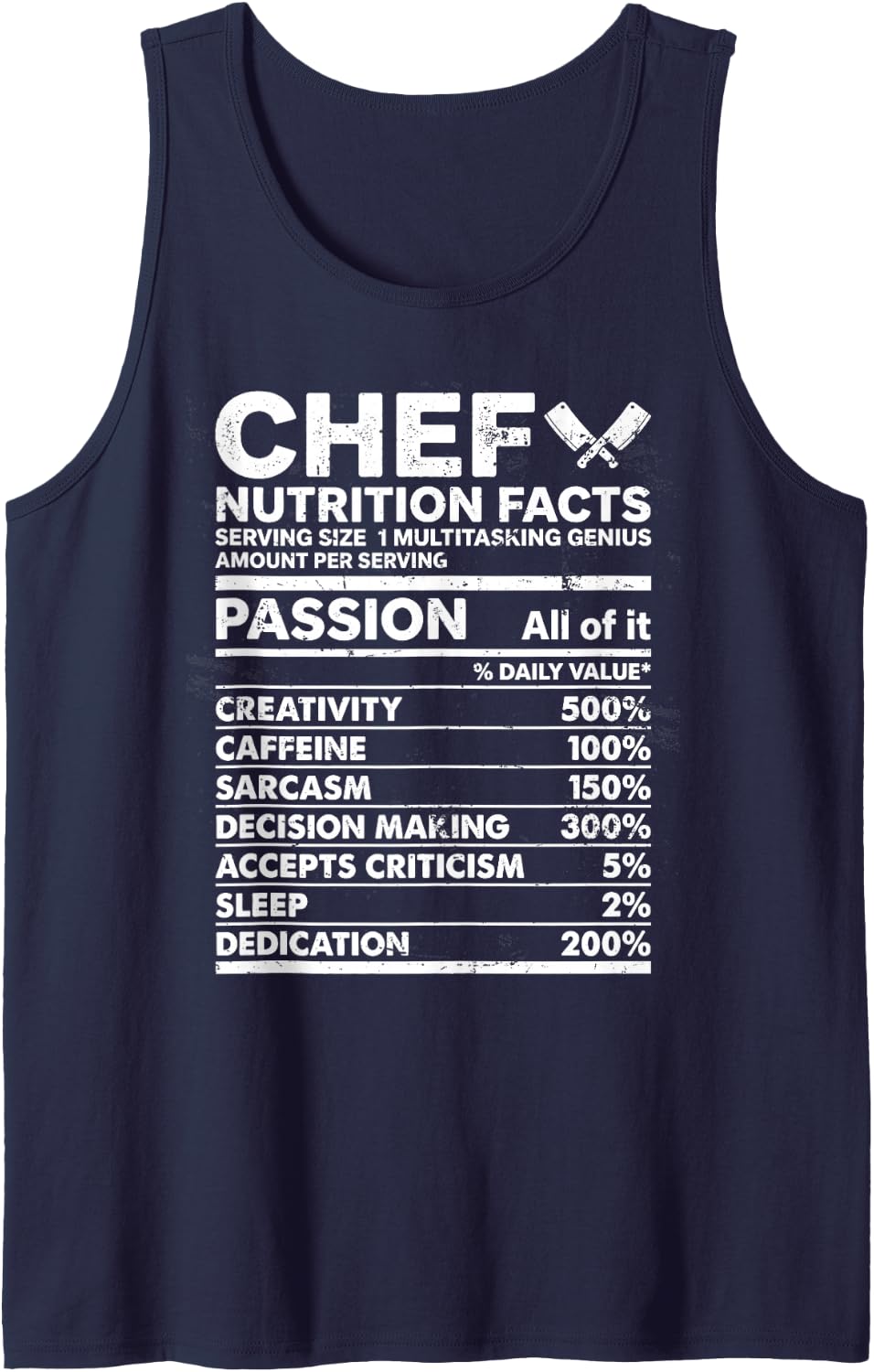 Chef Nutrition Facts Funny Cook Culinary Kitchen Restaurant Sleeveless Tank Top - Navy Blue