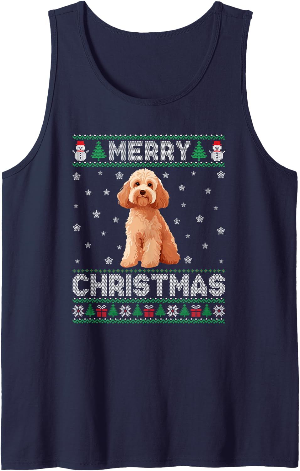 Cockapoo Dog Men Women Kids Ugly Christmas Sweater Sleeveless Tank Top - Navy Blue