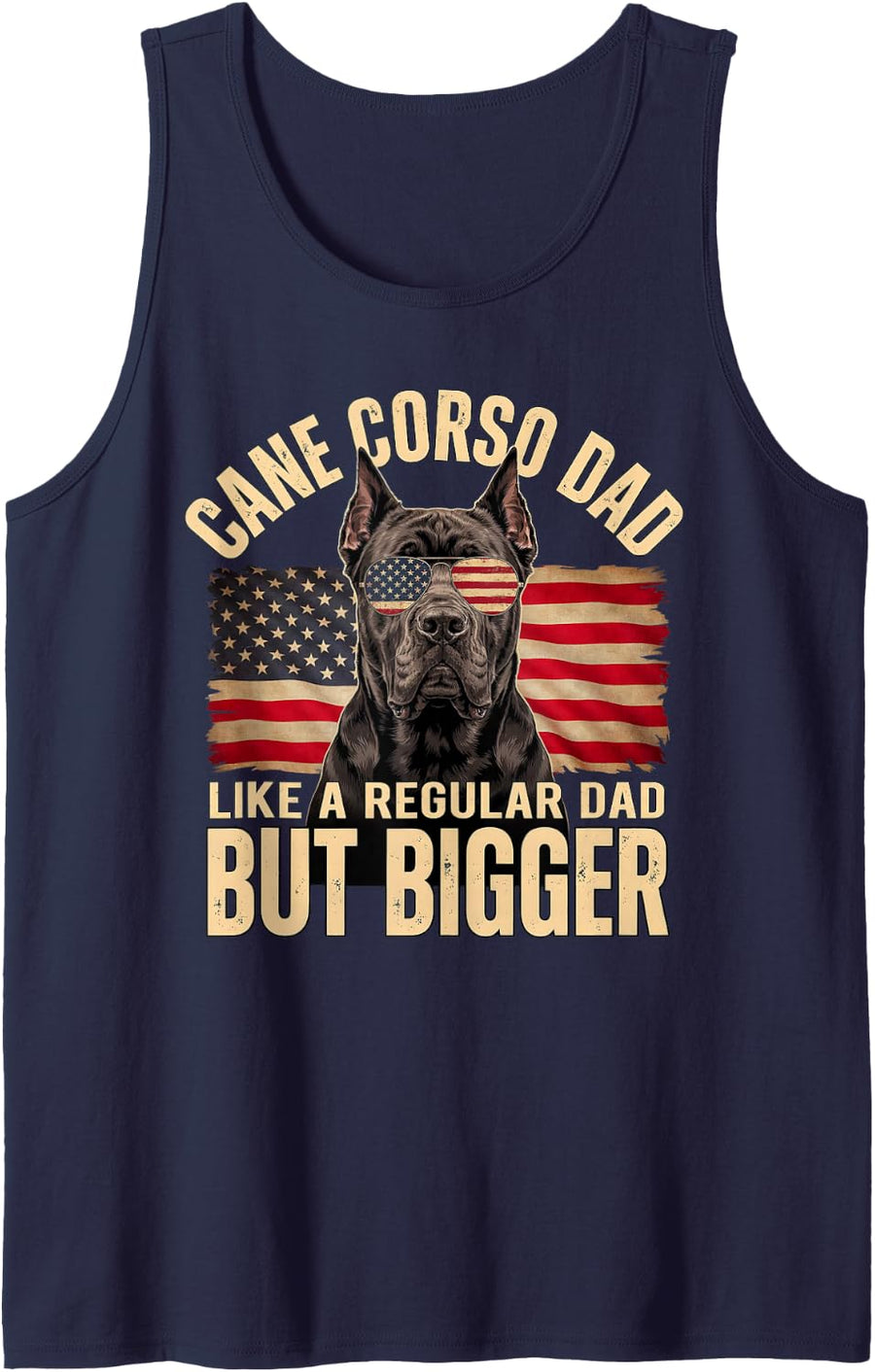 Cane Corso Dad Like A Regular Dad But Bigger American Flag Sleeveless Tank Top - Navy Blue
