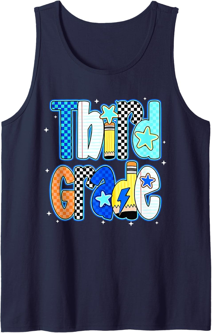 Back to School Hello Third Grade Team 3rd Grade Boy Girl Sleeveless Tank Top - Navy Blue