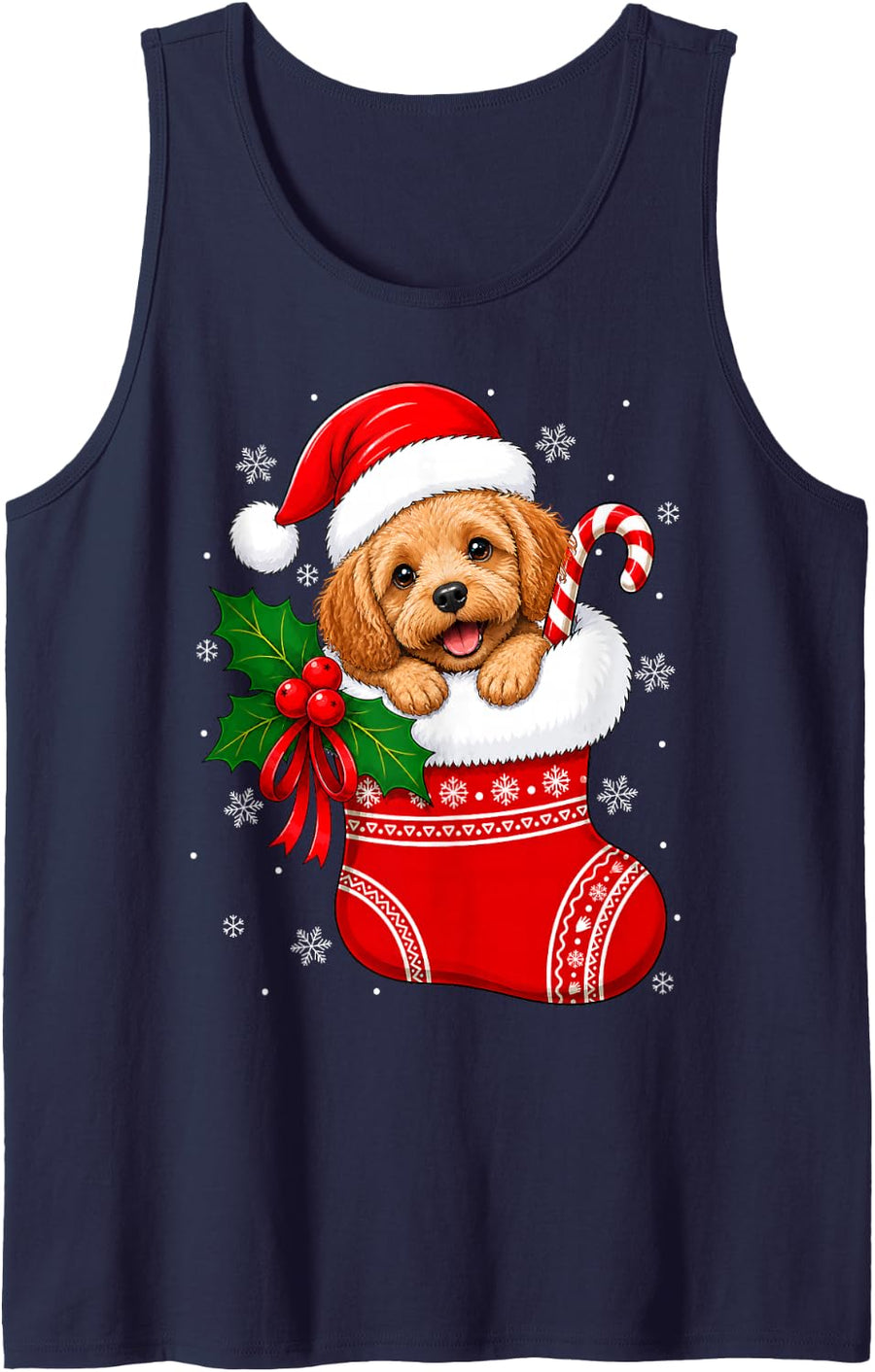 Cockapoo Dog Christmas Stocking Cute Festive Cockapoo Xmas Sleeveless Tank Top - Navy Blue