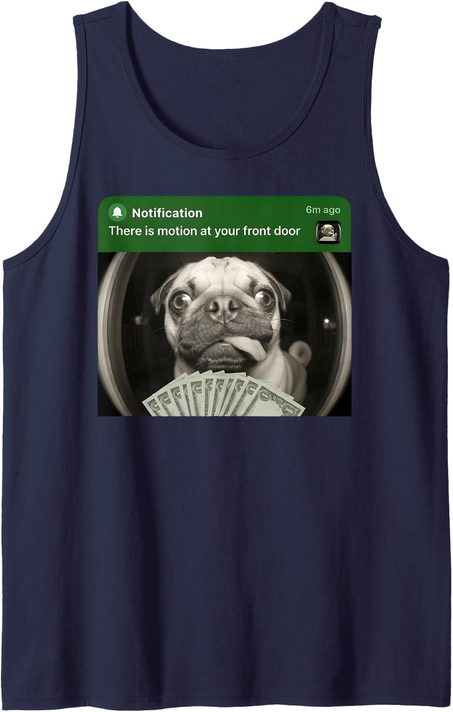 Pug Motion At Your Front Door Funny Meme Lover Doorbell Cam Tank Top - Navy Blue