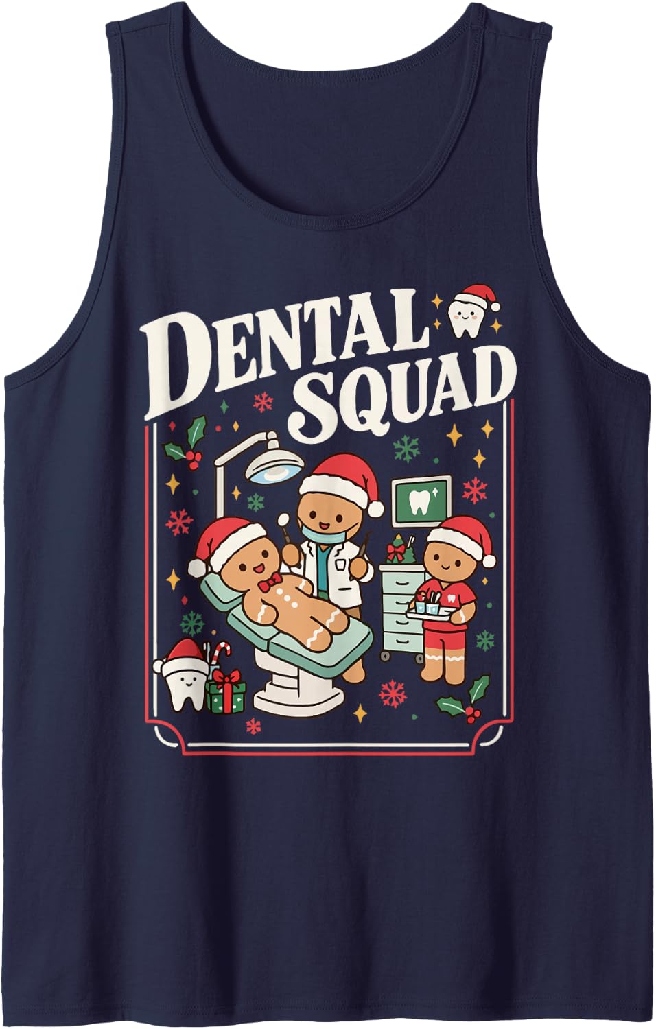 Dental Hygienist Squad RDH Christmas Gingerbread Dentist Sleeveless Tank Top - Navy Blue