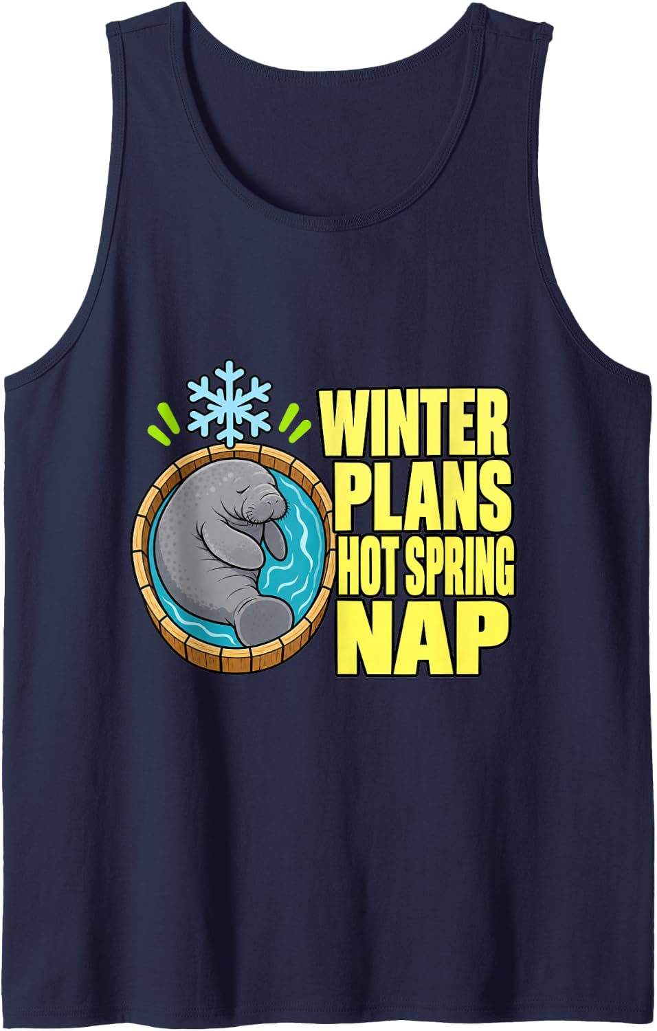 Manatee Winter Plans Hot Spring Nap Florida Funny Sleeveless Tank Top - Navy Blue
