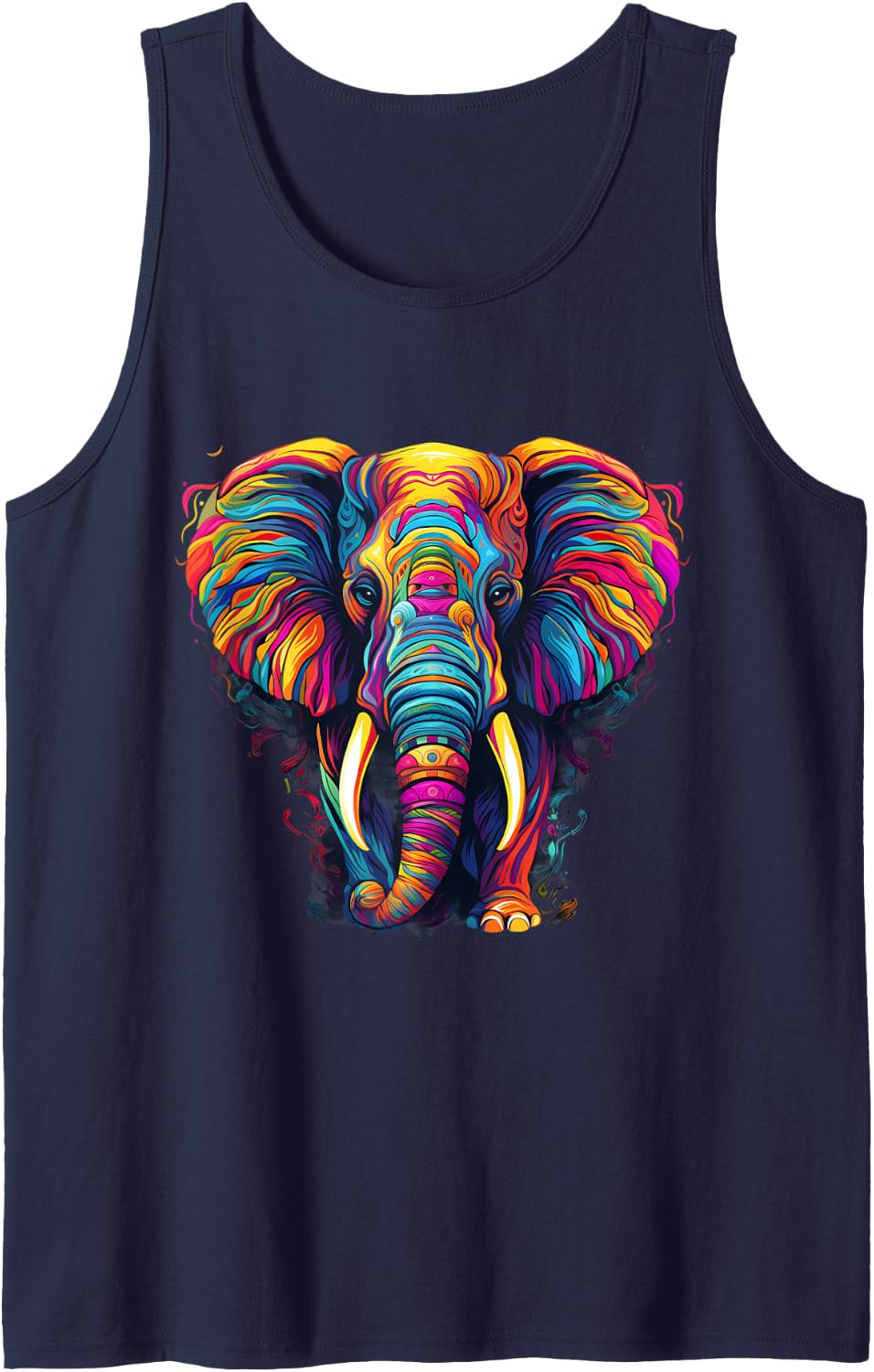 Elephant Colorful Splash Artwork African Animal Lovers Sleeveless Tank Top - Navy Blue