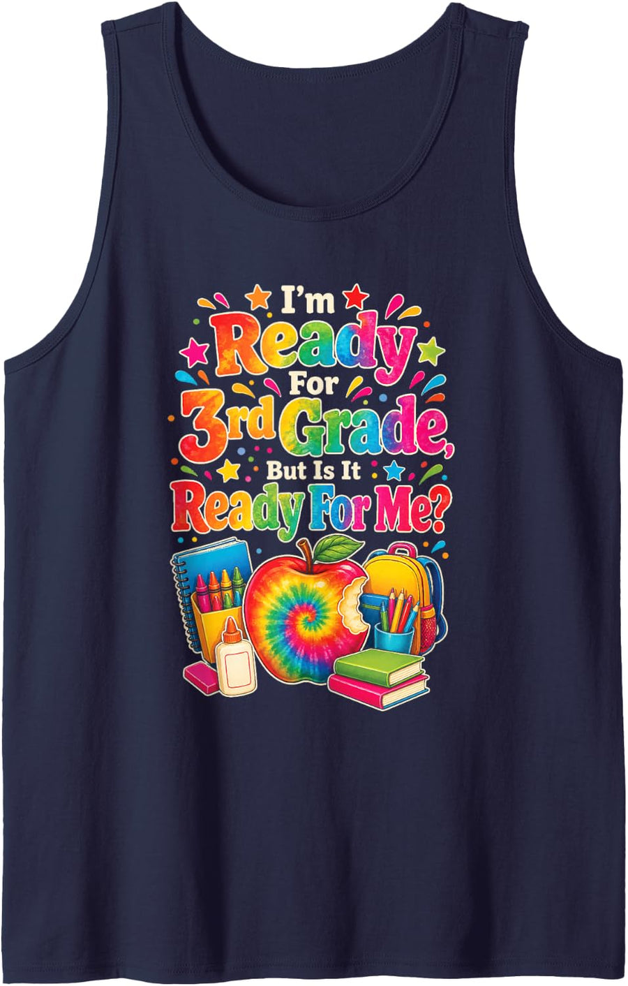 3rd Grade Tie Dye Back to School Book Lover Kids Gift Sleeveless Tank Top - Navy Blue