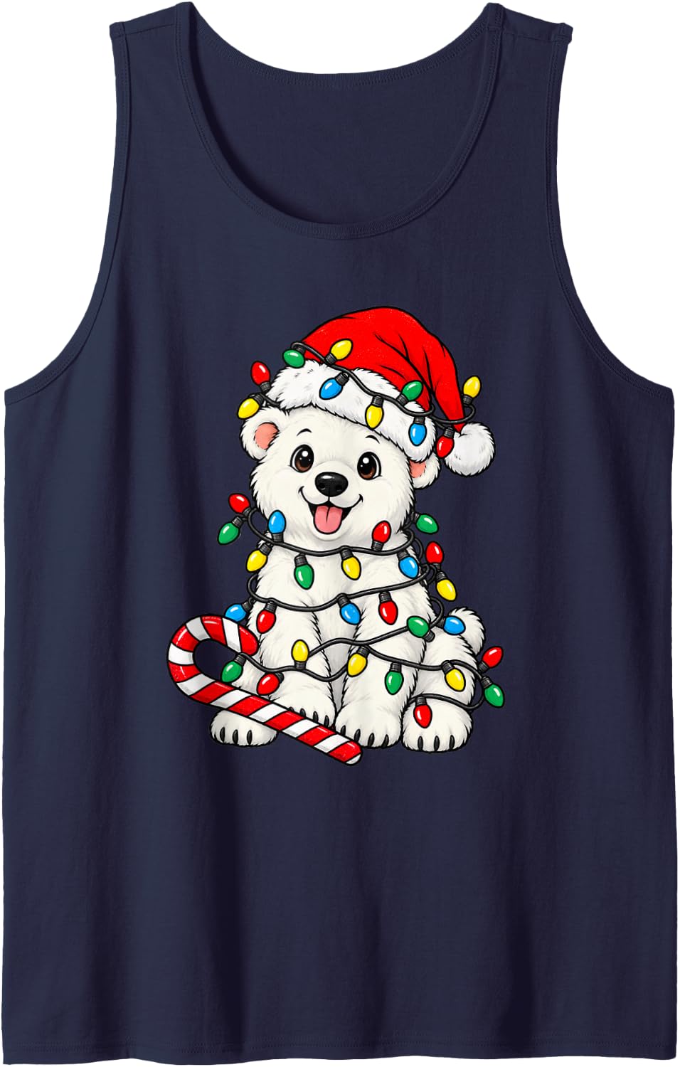 Cute Polar Bear Christmas Lights Santa Xmas Dog Lover Sleeveless Tank Top - Navy Blue