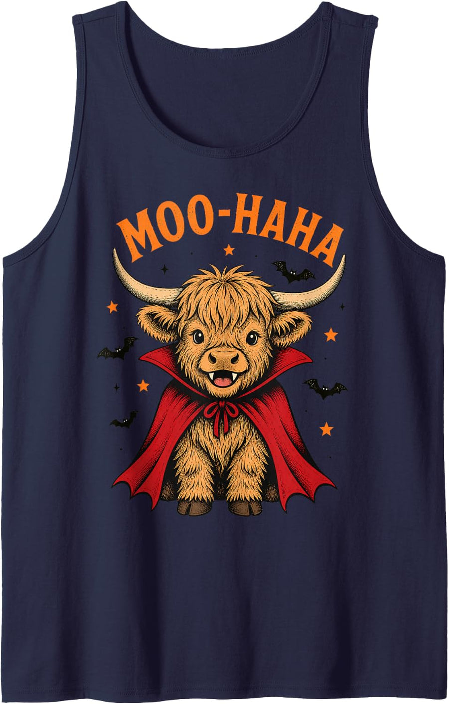 Moo-Haha Vampire Highland Cow Halloween Costume Men Women Sleeveless Tank Top - Navy Blue