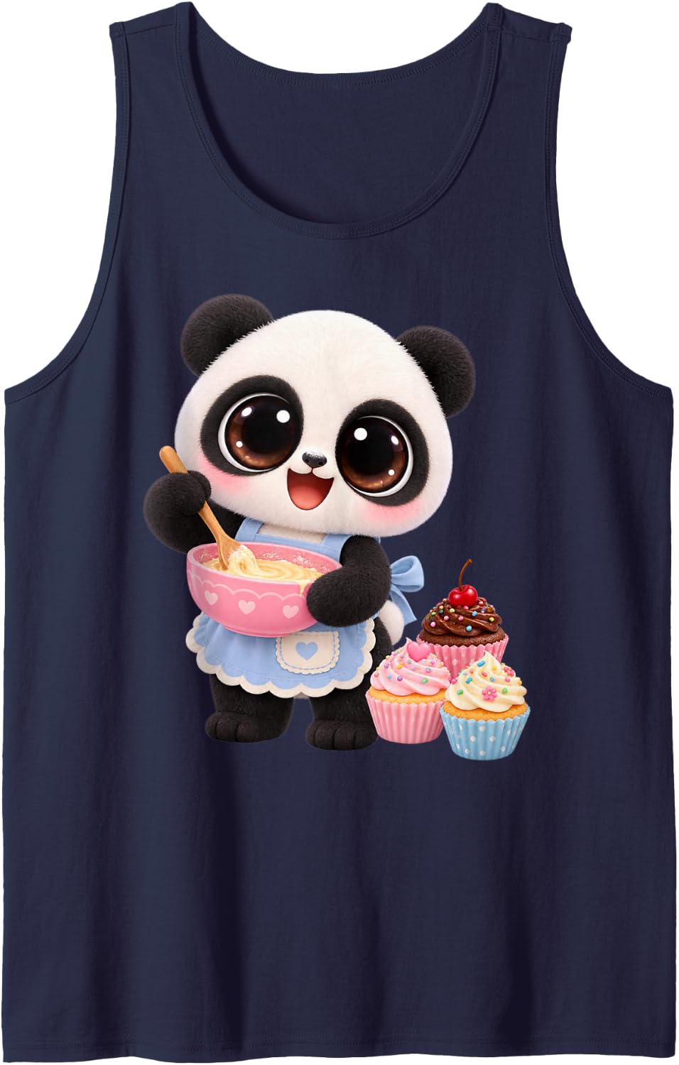 Adorable Baking Panda Funny Cupcake Lover Gift Sleeveless Tank Top - Navy Blue