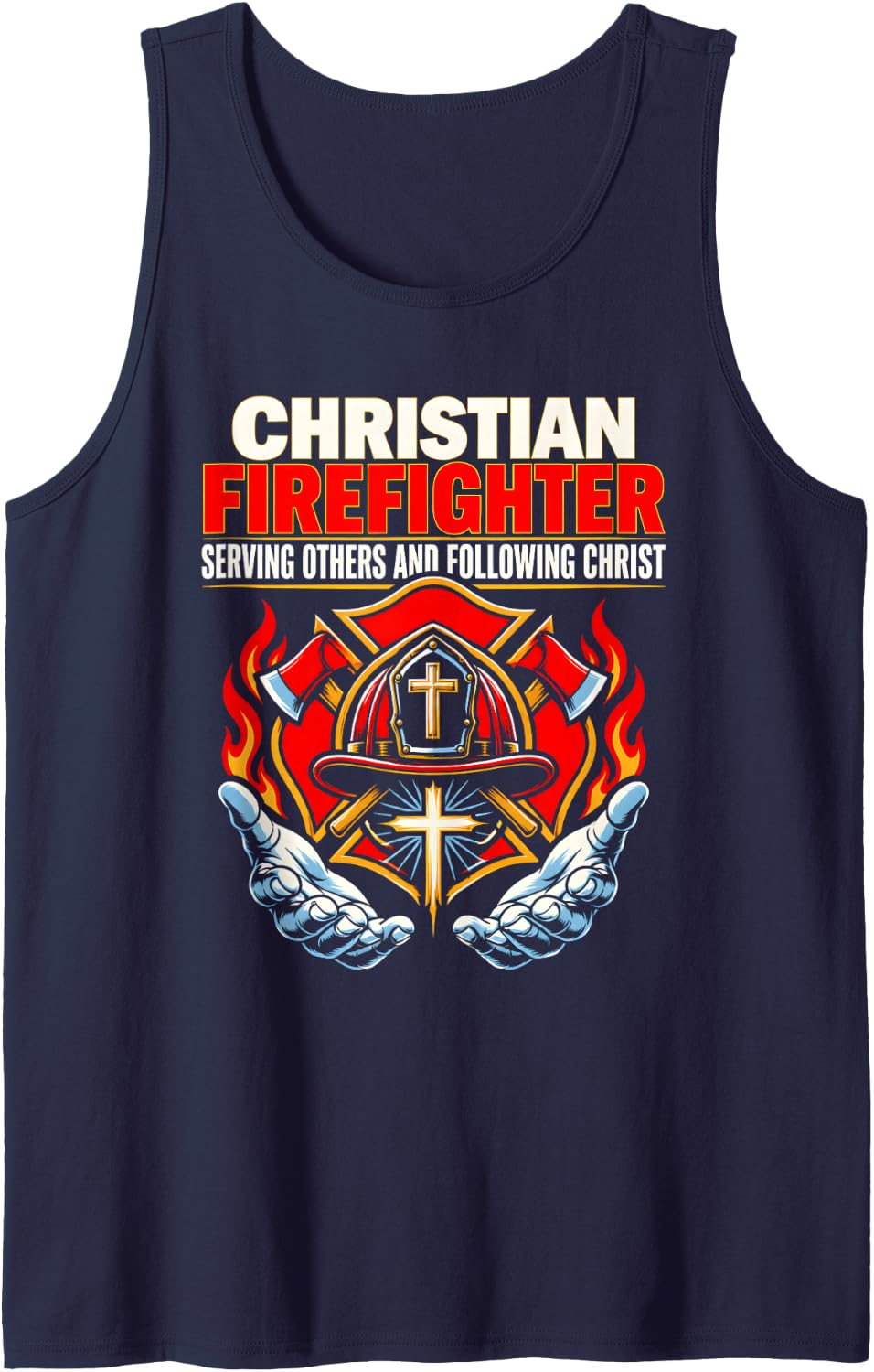 Christ Jesus God Bible Believer Faith Christian Firefighter Sleeveless Tank Top - Navy Blue