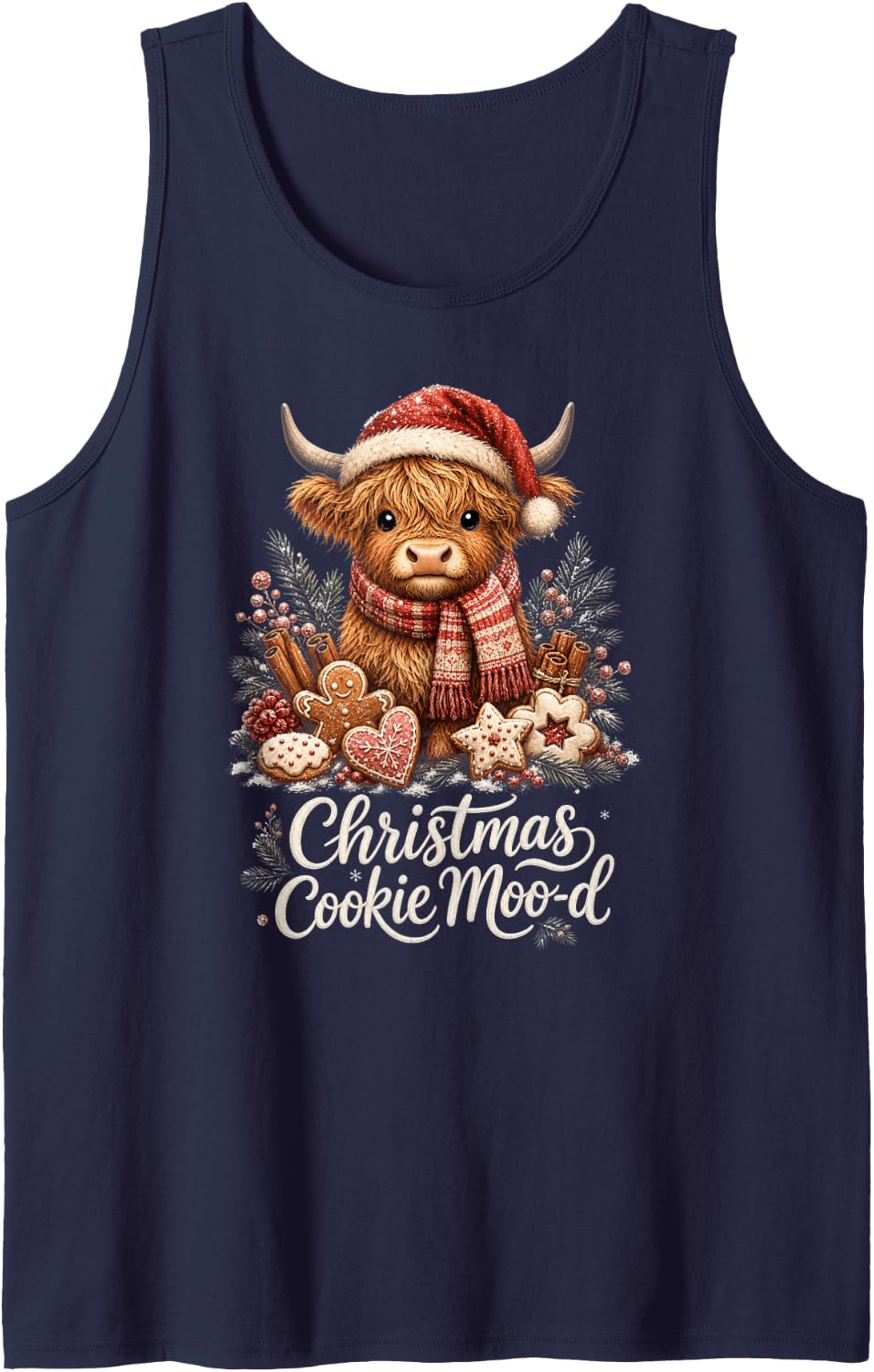Highland Cow Christmas Cookies Sleeveless Tank Top - Navy Blue