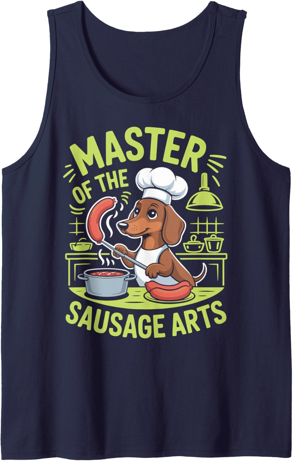 Master of the Sausage Arts Dog Chef Design Sleeveless Tank Top - Navy Blue
