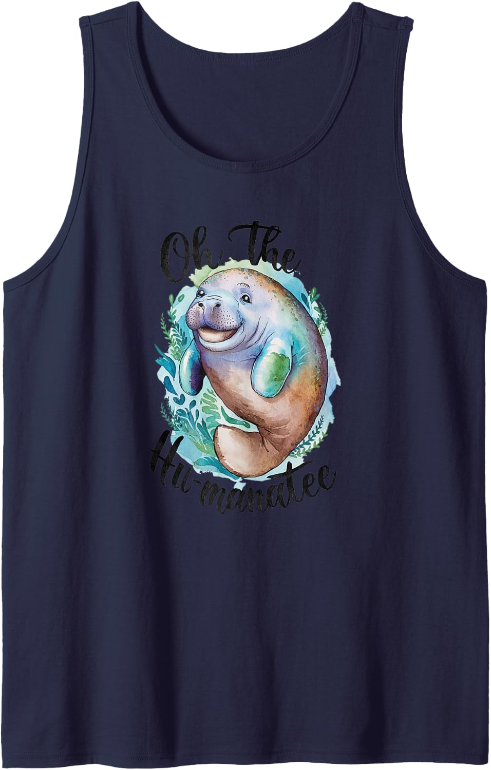 Manatee Oh The Hu-Manatee Underwater sea Creatures sea Life Sleeveless Tank Top - Navy Blue