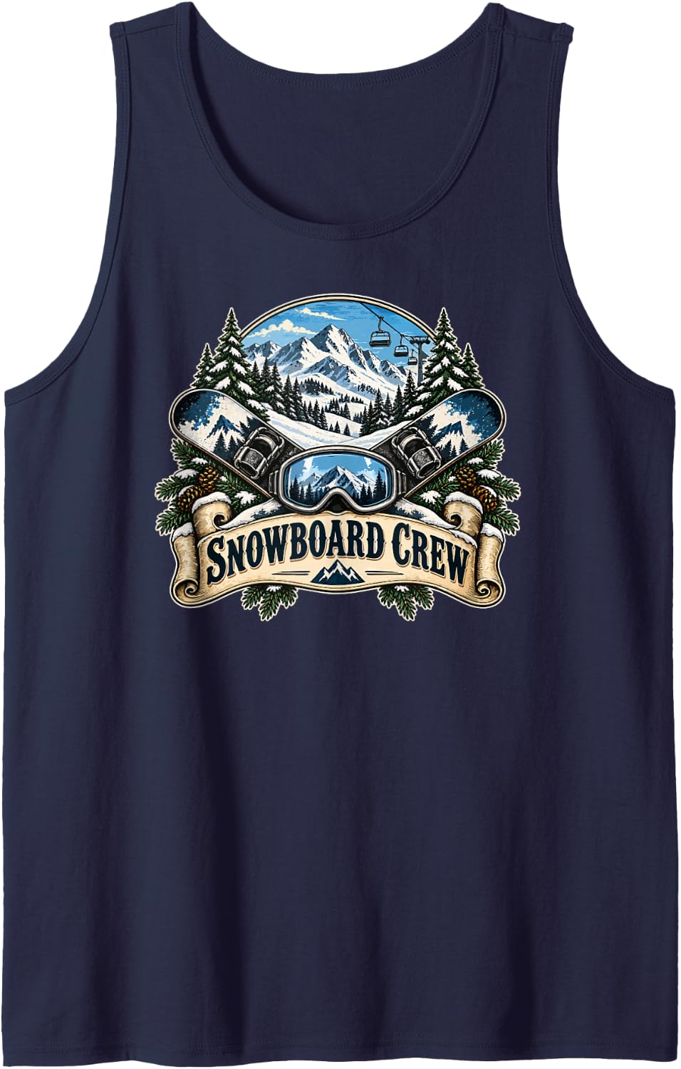 Snowboard Crew Mountain Snowboarding Winter Sports Rider Sleeveless Tank Top - Navy Blue
