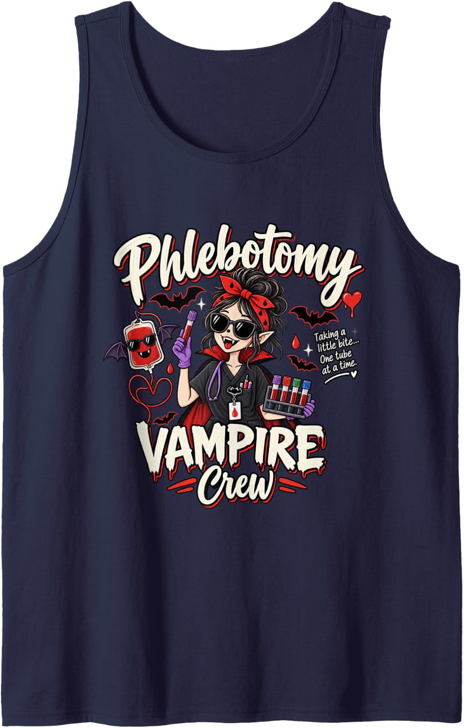 Phlebotomy Vampire Crew Funny Phlebotomist Halloween Sleeveless Tank Top - Navy Blue