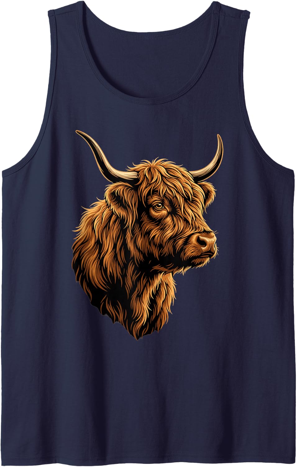 Highland Cow Cute Scottish Highlander Cow Sleeveless Tank Top - Navy Blue